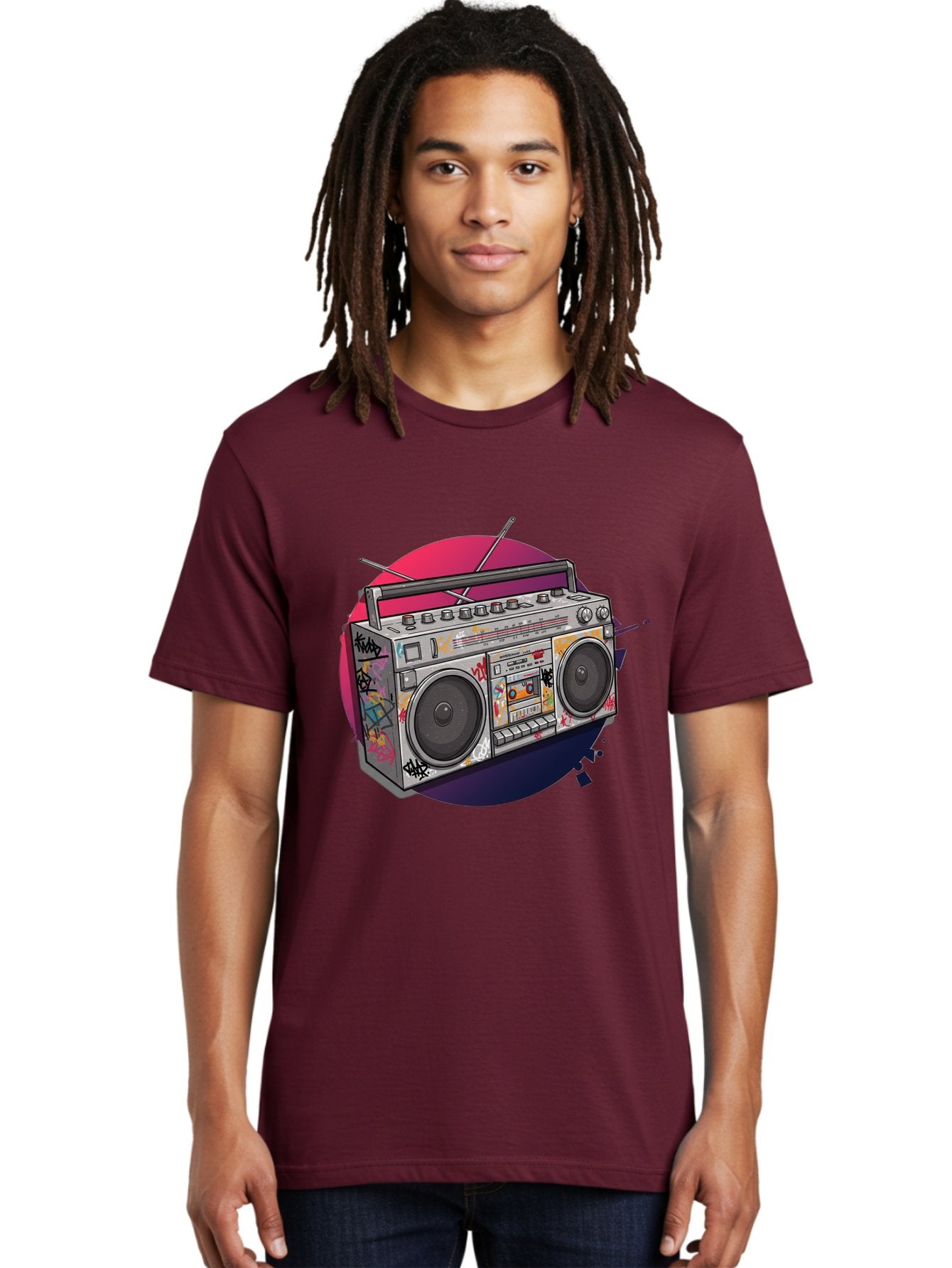 Boombox Men'S Graphic Tee, 100% Cotton, Comfortable Casual Summer Wear, Machine Washable, Vintage Boombox, Retro Music Player, Graffiti Art, Cassette Tape, 80S Nostalgia, Portable Radio, Street Style, Urban Culture Bac679 29