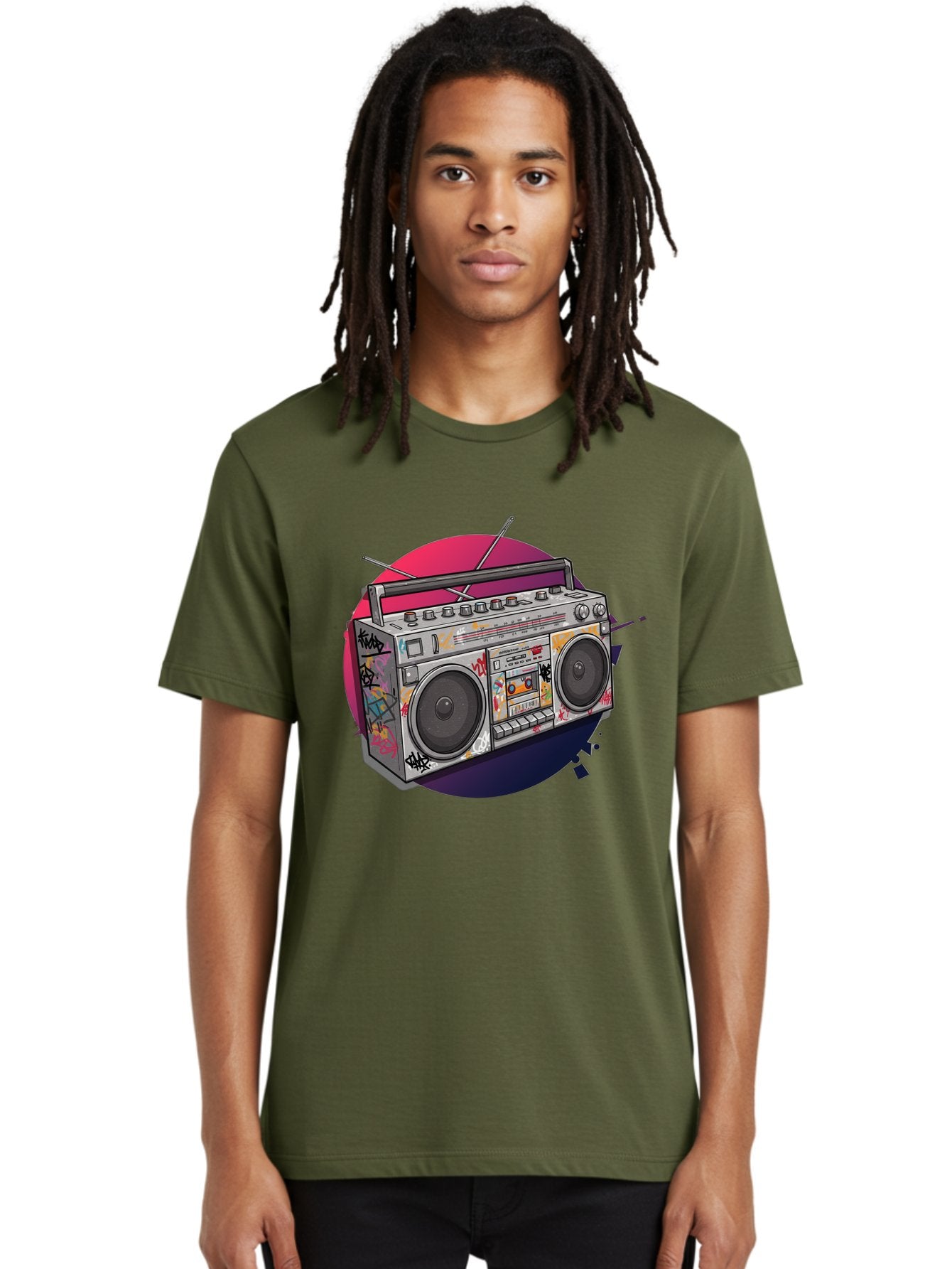 Boombox Men'S Graphic Tee, 100% Cotton, Comfortable Casual Summer Wear, Machine Washable, Vintage Boombox, Retro Music Player, Graffiti Art, Cassette Tape, 80S Nostalgia, Portable Radio, Street Style, Urban Culture Bac679 26