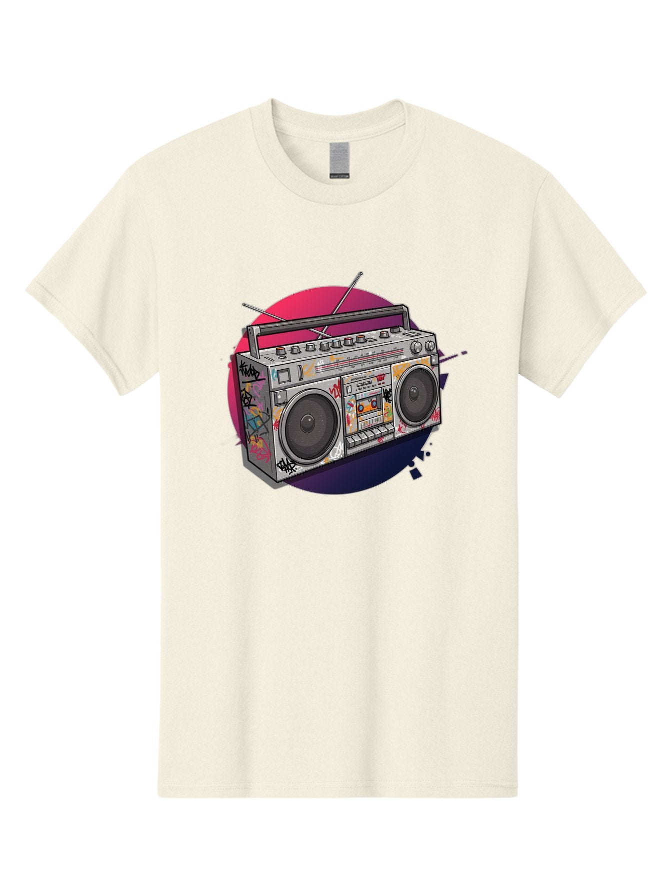 Boombox Men'S Graphic Tee, 100% Cotton, Comfortable Casual Summer Wear, Machine Washable, Vintage Boombox, Retro Music Player, Graffiti Art, Cassette Tape, 80S Nostalgia, Portable Radio, Street Style, Urban Culture Bac679 4