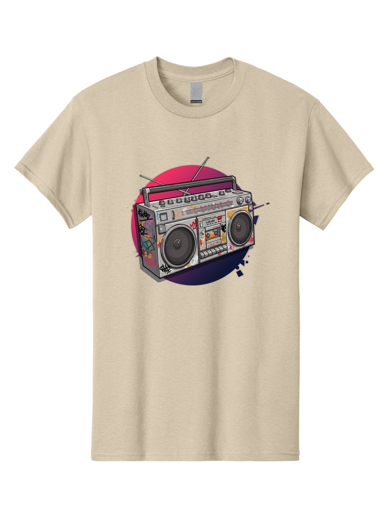 Boombox Men'S Graphic Tee, 100% Cotton, Comfortable Casual Summer Wear, Machine Washable, Vintage Boombox, Retro Music Player, Graffiti Art, Cassette Tape, 80S Nostalgia, Portable Radio, Street Style, Urban Culture Bac679 8