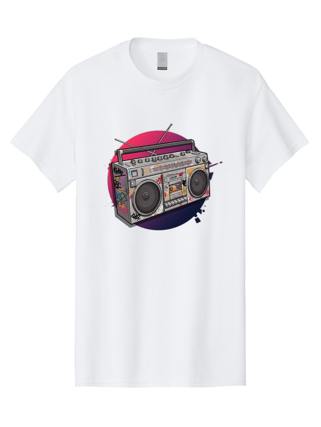 Boombox Men'S Graphic Tee, 100% Cotton, Comfortable Casual Summer Wear, Machine Washable, Vintage Boombox, Retro Music Player, Graffiti Art, Cassette Tape, 80S Nostalgia, Portable Radio, Street Style, Urban Culture Bac679 11