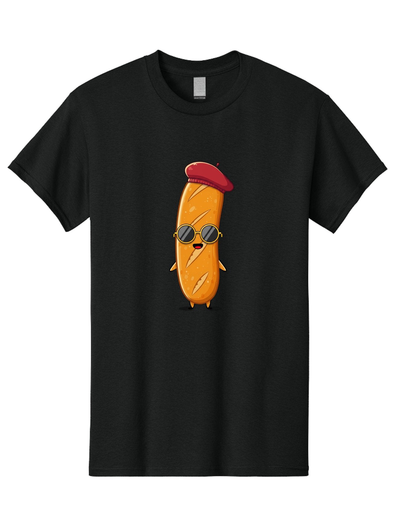 Bread-Mascot Men'S Graphic Tee, 100% Cotton, Comfortable Casual Summer Wear, Machine Washable, Cartoon Hot Dog, Wearing Sunglasses, Red Beret, French-Inspired, Quirky Character, Humorous Illustration, Trendy Food, Fun Graphics, Bac681 11