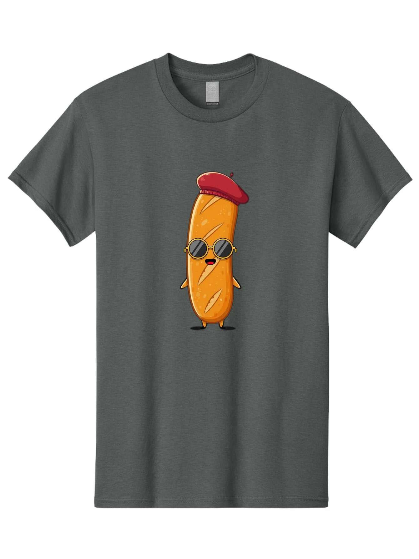 Bread-Mascot Men'S Graphic Tee, 100% Cotton, Comfortable Casual Summer Wear, Machine Washable, Cartoon Hot Dog, Wearing Sunglasses, Red Beret, French-Inspired, Quirky Character, Humorous Illustration, Trendy Food, Fun Graphics, Bac681 3