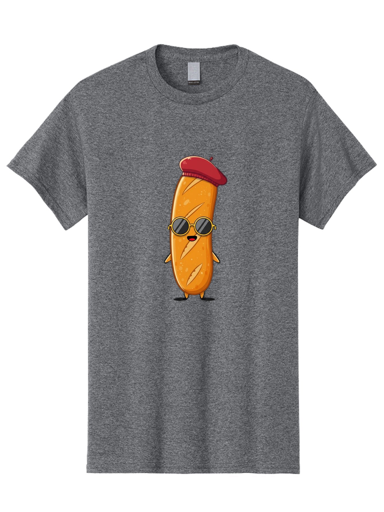 Bread-Mascot Men'S Graphic Tee, 100% Cotton, Comfortable Casual Summer Wear, Machine Washable, Cartoon Hot Dog, Wearing Sunglasses, Red Beret, French-Inspired, Quirky Character, Humorous Illustration, Trendy Food, Fun Graphics, Bac681 12