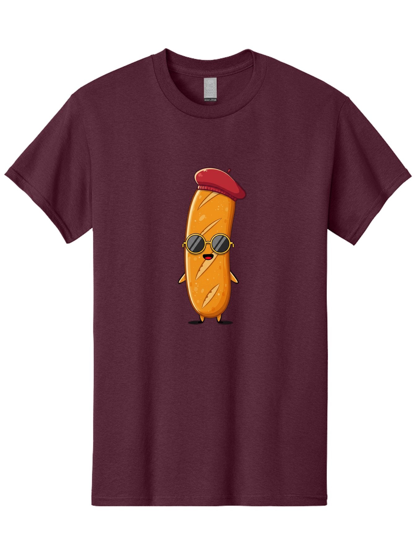 Bread-Mascot Men'S Graphic Tee, 100% Cotton, Comfortable Casual Summer Wear, Machine Washable, Cartoon Hot Dog, Wearing Sunglasses, Red Beret, French-Inspired, Quirky Character, Humorous Illustration, Trendy Food, Fun Graphics, Bac681 5