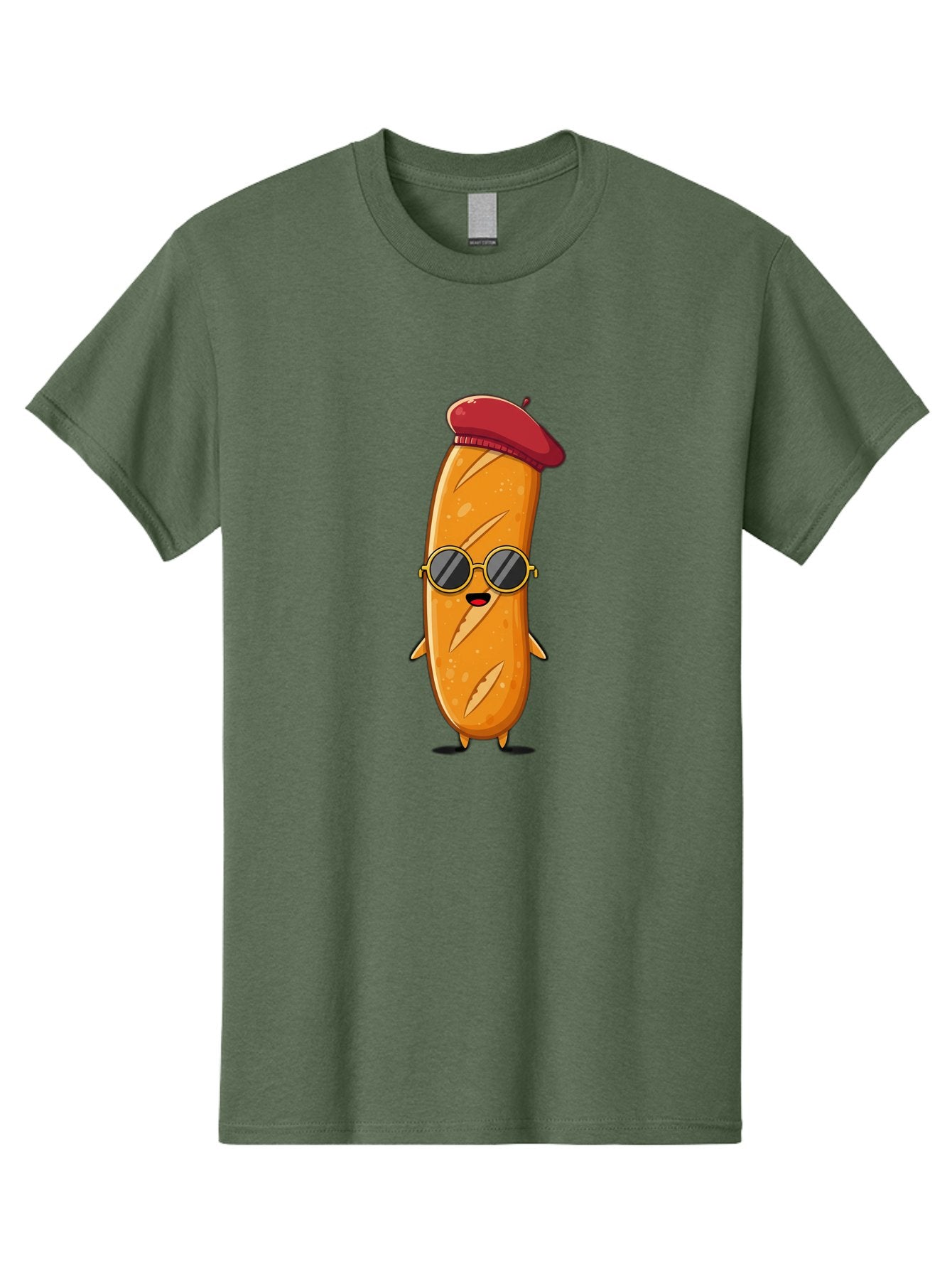 Bread-Mascot Men'S Graphic Tee, 100% Cotton, Comfortable Casual Summer Wear, Machine Washable, Cartoon Hot Dog, Wearing Sunglasses, Red Beret, French-Inspired, Quirky Character, Humorous Illustration, Trendy Food, Fun Graphics, Bac681 14