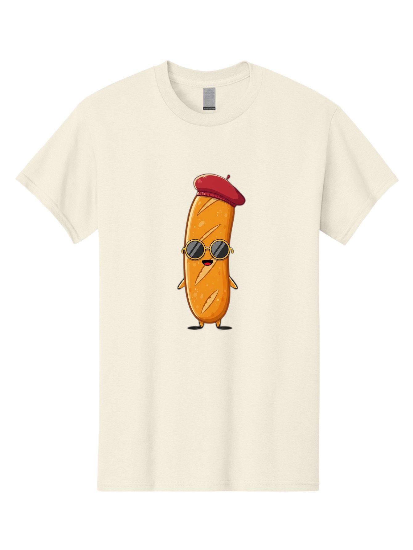 Bread-Mascot Men'S Graphic Tee, 100% Cotton, Comfortable Casual Summer Wear, Machine Washable, Cartoon Hot Dog, Wearing Sunglasses, Red Beret, French-Inspired, Quirky Character, Humorous Illustration, Trendy Food, Fun Graphics, Bac681 8