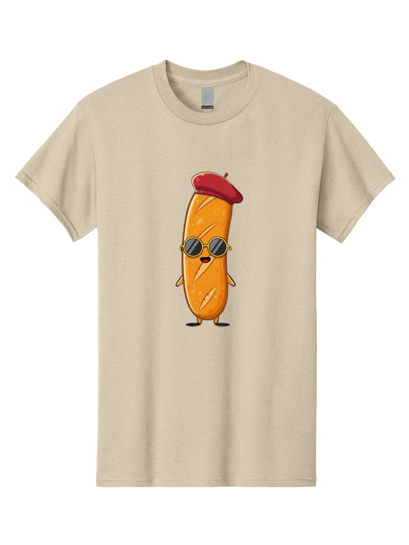 Bread-Mascot Men'S Graphic Tee, 100% Cotton, Comfortable Casual Summer Wear, Machine Washable, Cartoon Hot Dog, Wearing Sunglasses, Red Beret, French-Inspired, Quirky Character, Humorous Illustration, Trendy Food, Fun Graphics, Bac681 10