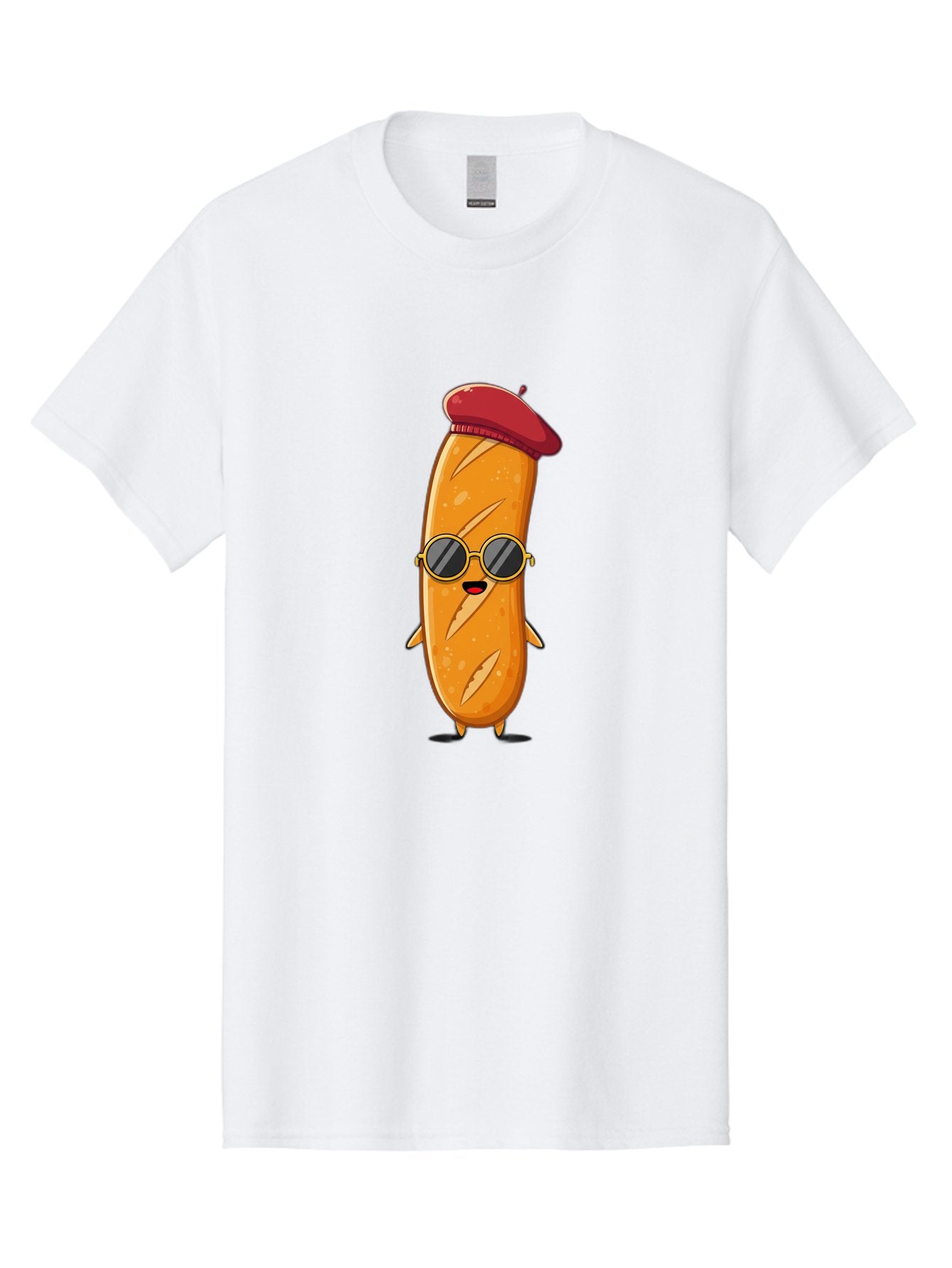 Bread-Mascot Men'S Graphic Tee, 100% Cotton, Comfortable Casual Summer Wear, Machine Washable, Cartoon Hot Dog, Wearing Sunglasses, Red Beret, French-Inspired, Quirky Character, Humorous Illustration, Trendy Food, Fun Graphics, Bac681 7