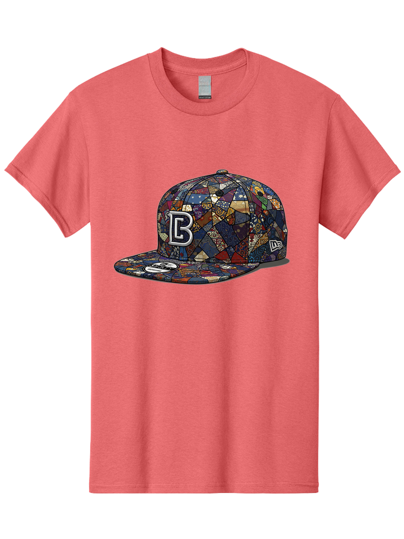 Brooklyn-Baseball-Cap Men'S Graphic Tee, 100% Cotton, Comfortable Casual Summer Wear, Machine Washable, Baseball Cap, Mosaic Pattern, Colorful Design, B Logo, New Era Brand, Sports Apparel, Fashion Accessory, Trendy Hat, Casual Wear, Bac682