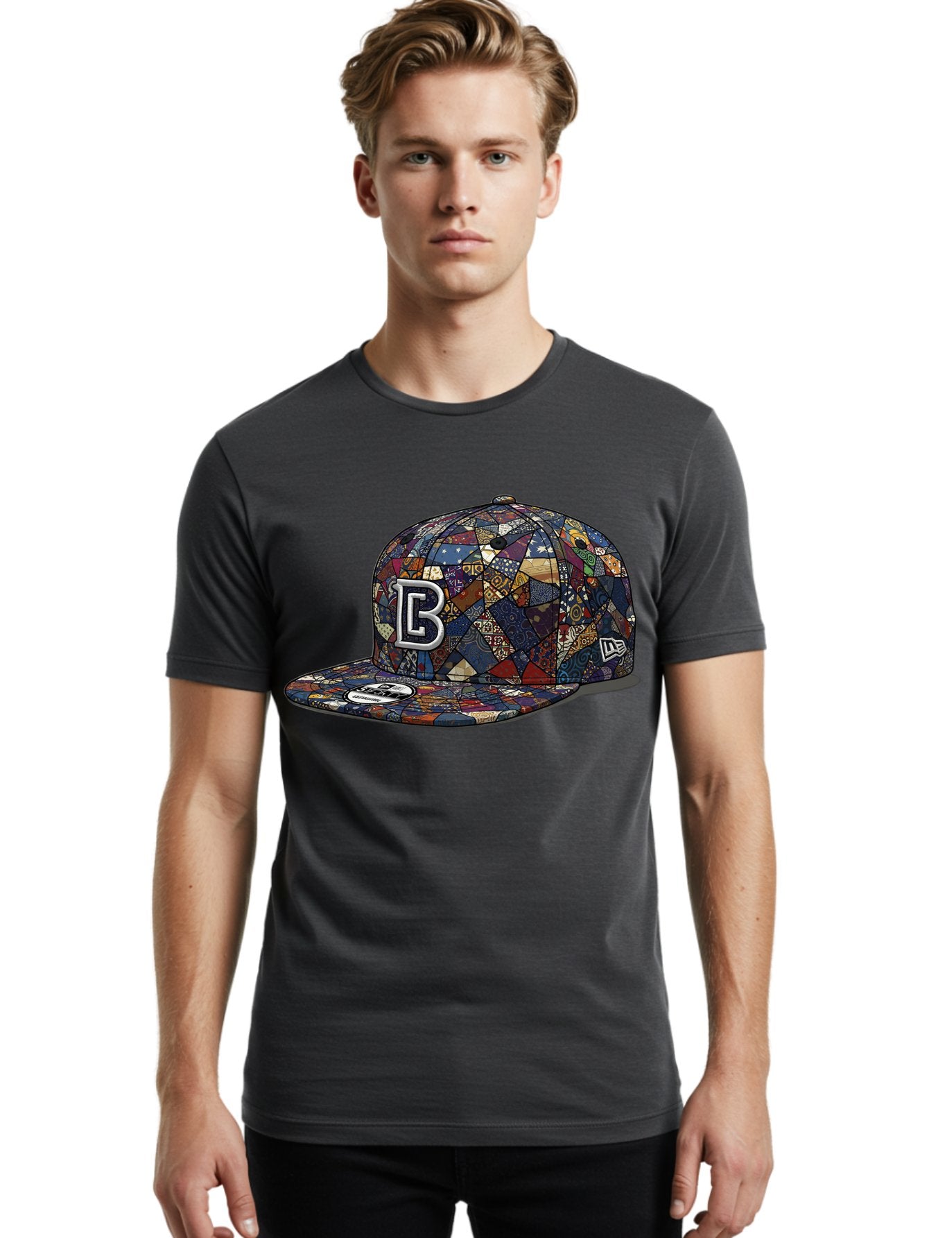 Brooklyn-Baseball-Cap Men'S Graphic Tee, 100% Cotton, Comfortable Casual Summer Wear, Machine Washable, Baseball Cap, Mosaic Pattern, Colorful Design, B Logo, New Era Brand, Sports Apparel, Fashion Accessory, Trendy Hat, Casual Wear, Bac682 23
