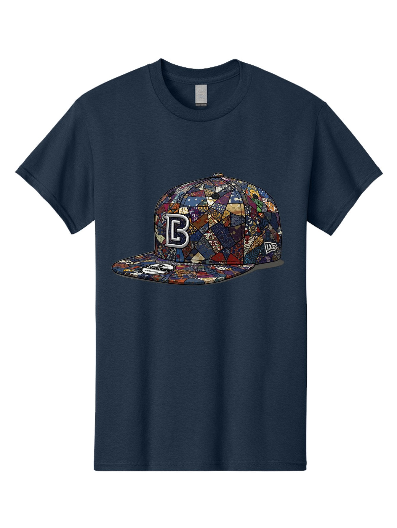 Brooklyn-Baseball-Cap Men'S Graphic Tee, 100% Cotton, Comfortable Casual Summer Wear, Machine Washable, Baseball Cap, Mosaic Pattern, Colorful Design, B Logo, New Era Brand, Sports Apparel, Fashion Accessory, Trendy Hat, Casual Wear, Bac682