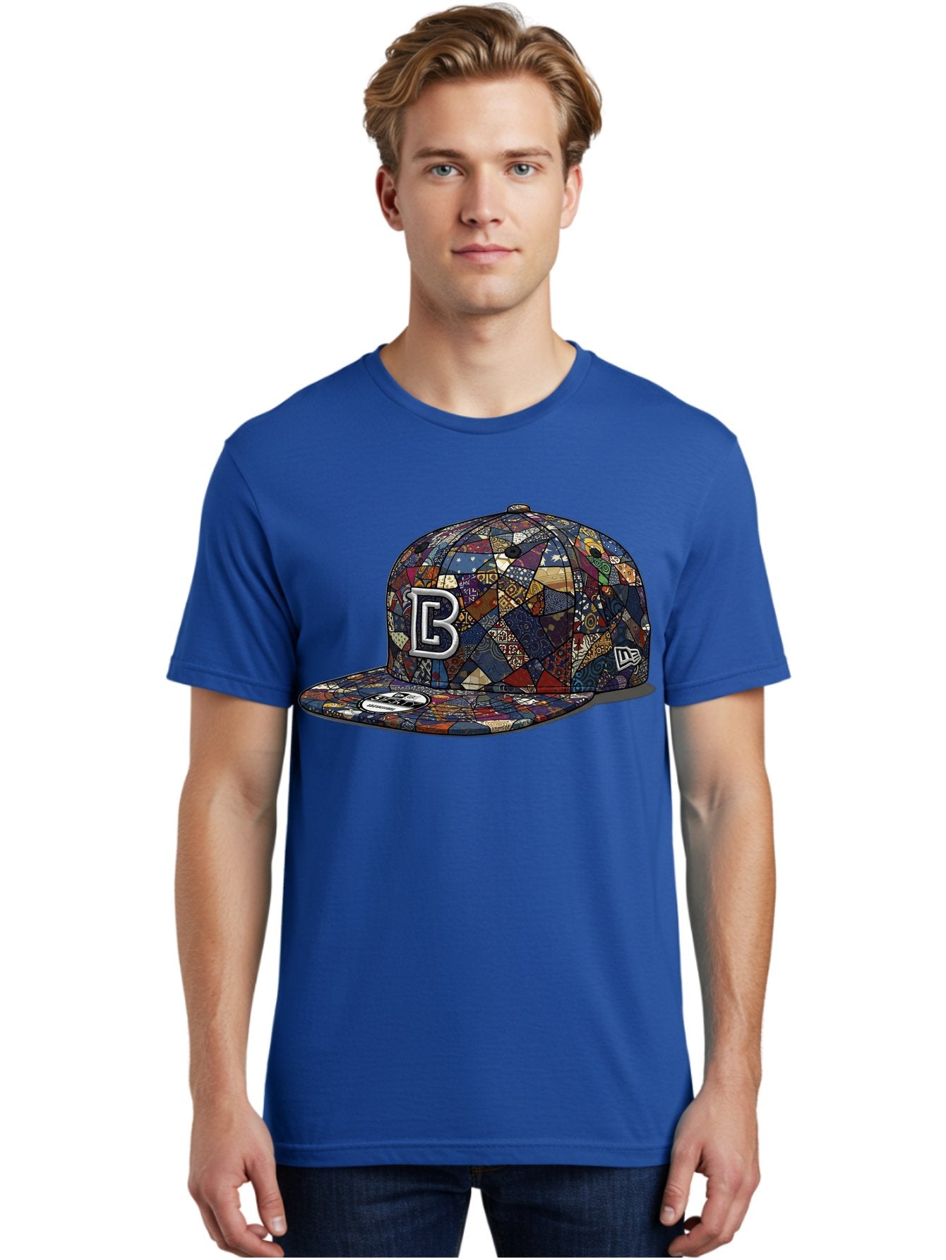 Brooklyn-Baseball-Cap Men'S Graphic Tee, 100% Cotton, Comfortable Casual Summer Wear, Machine Washable, Baseball Cap, Mosaic Pattern, Colorful Design, B Logo, New Era Brand, Sports Apparel, Fashion Accessory, Trendy Hat, Casual Wear, Bac682 25