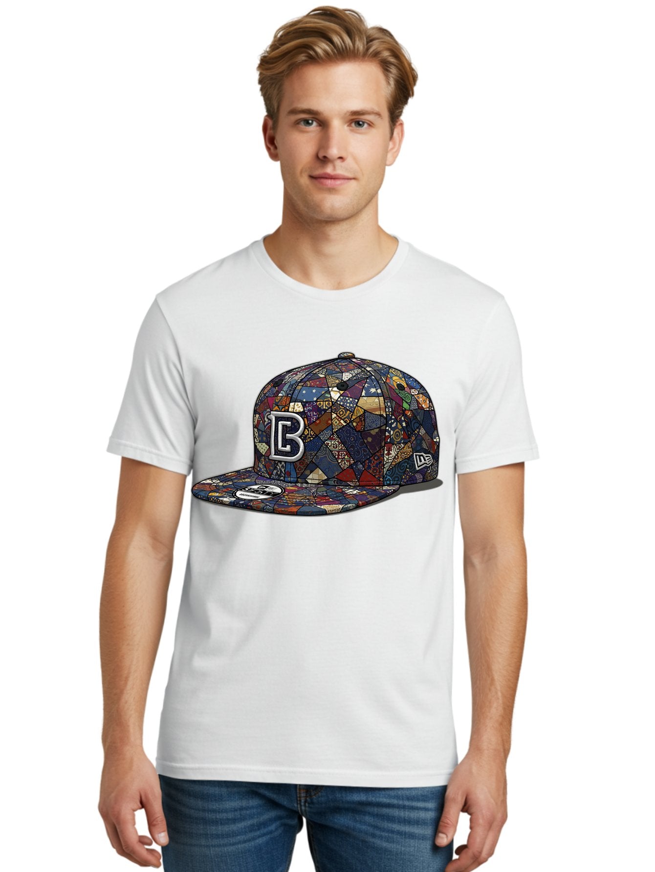 Brooklyn-Baseball-Cap Men'S Graphic Tee, 100% Cotton, Comfortable Casual Summer Wear, Machine Washable, Baseball Cap, Mosaic Pattern, Colorful Design, B Logo, New Era Brand, Sports Apparel, Fashion Accessory, Trendy Hat, Casual Wear, Bac682 29