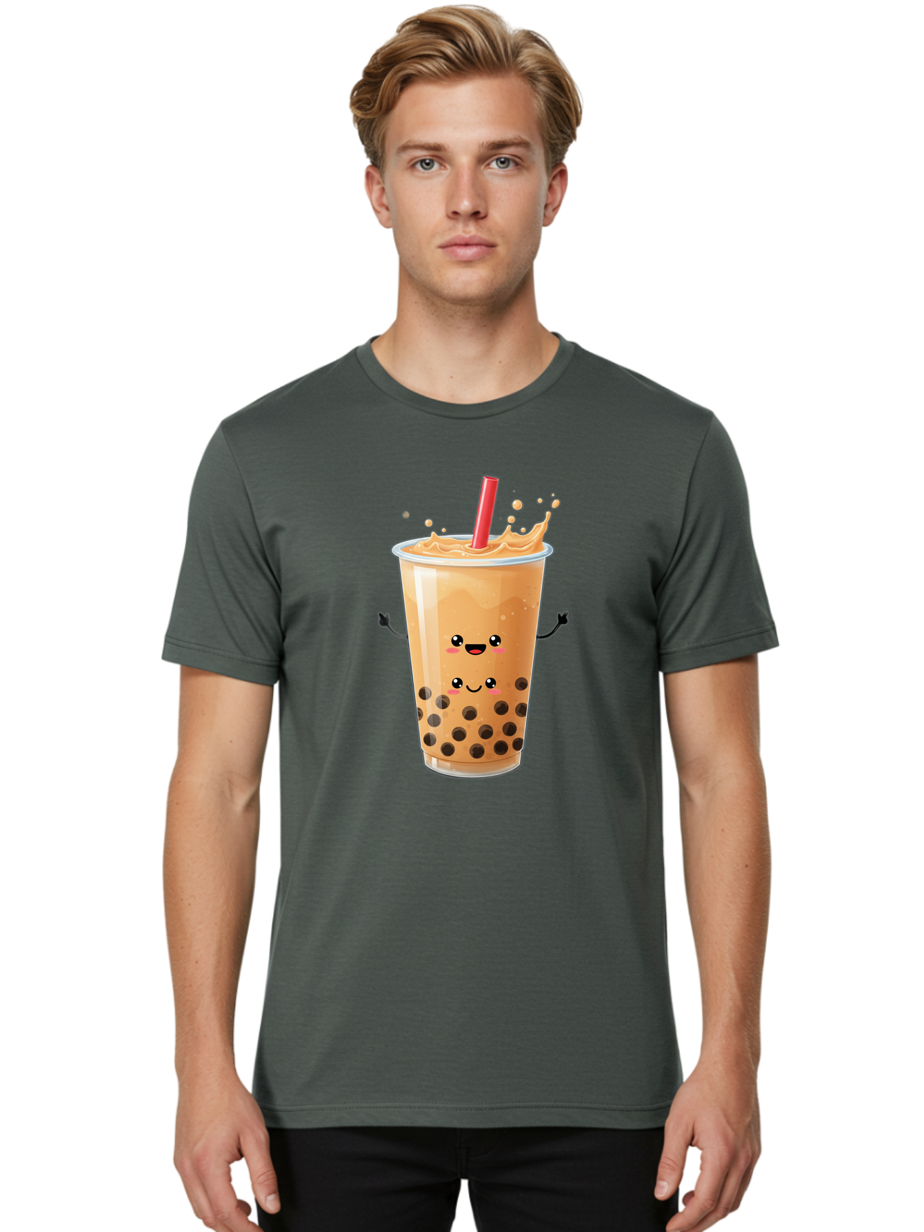 Bubble-Milk-Tea-4 Men'S Graphic Tee, 100% Cotton, Comfortable Casual Summer Wear, Machine Washable, Cartoon Bubble Tea, Boba Tea, Milk Tea, Kawaii Drink, Cute Beverage, Smiling Drink, Asian Drink Culture, Tea Lover Bac686 22