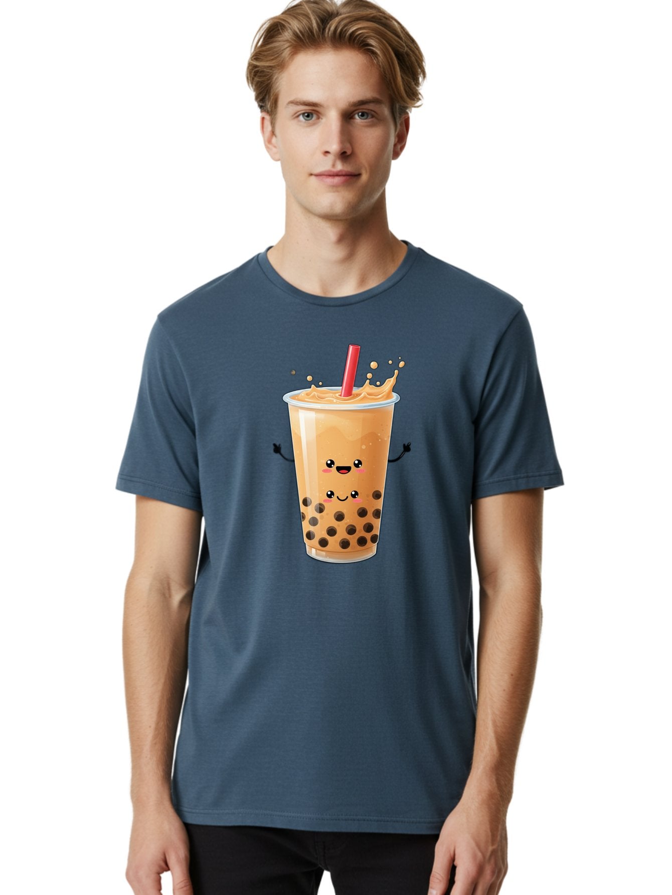 Bubble-Milk-Tea-4 Men'S Graphic Tee, 100% Cotton, Comfortable Casual Summer Wear, Machine Washable, Cartoon Bubble Tea, Boba Tea, Milk Tea, Kawaii Drink, Cute Beverage, Smiling Drink, Asian Drink Culture, Tea Lover Bac686 22