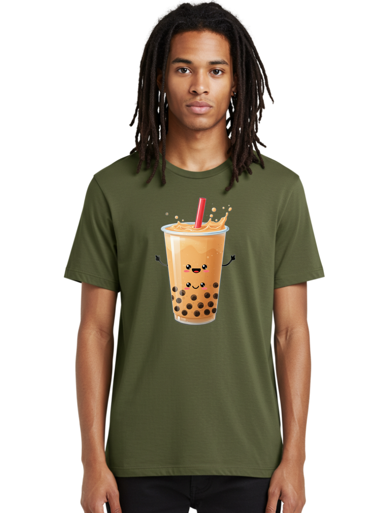 Bubble-Milk-Tea-4 Men'S Graphic Tee, 100% Cotton, Comfortable Casual Summer Wear, Machine Washable, Cartoon Bubble Tea, Boba Tea, Milk Tea, Kawaii Drink, Cute Beverage, Smiling Drink, Asian Drink Culture, Tea Lover Bac686 21