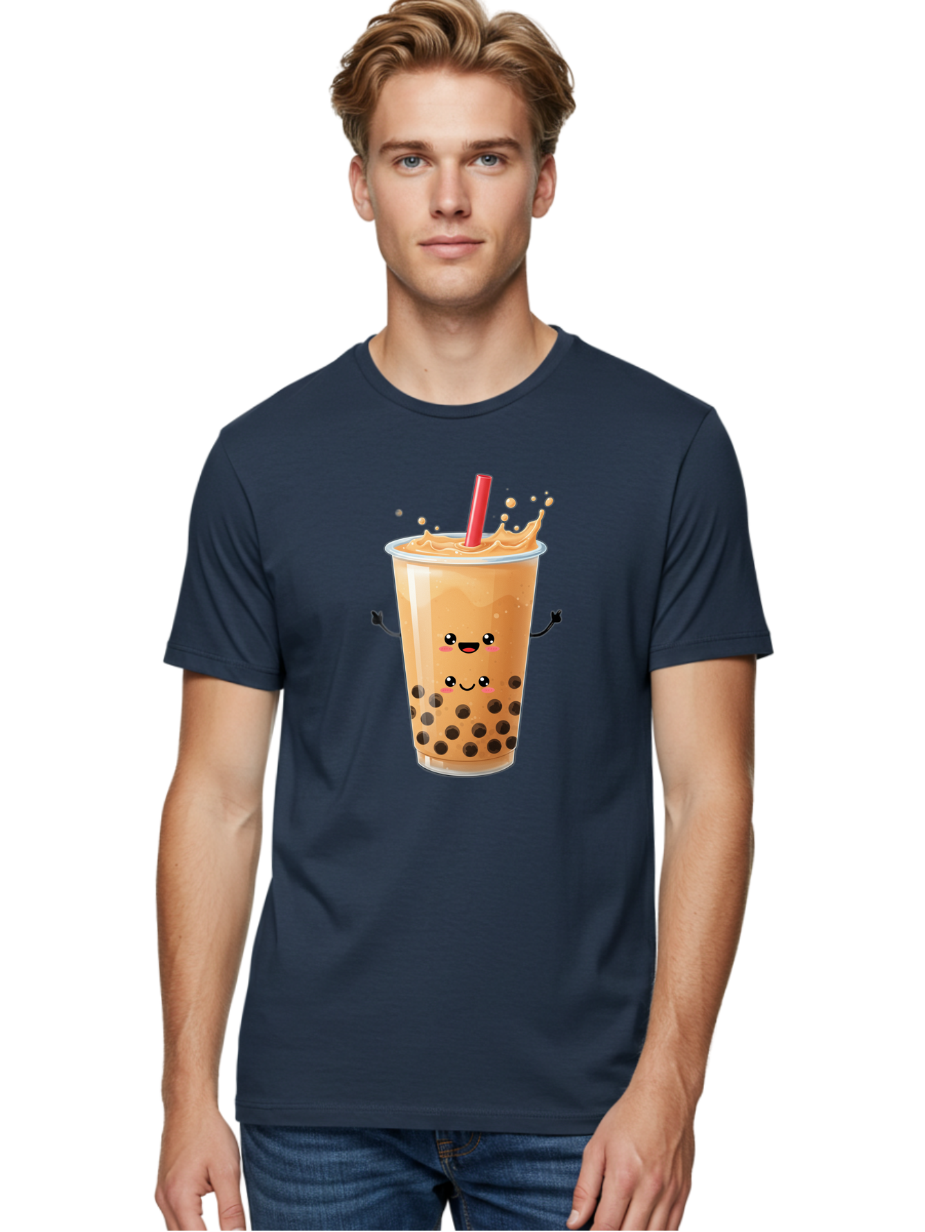 Bubble-Milk-Tea-4 Men'S Graphic Tee, 100% Cotton, Comfortable Casual Summer Wear, Machine Washable, Cartoon Bubble Tea, Boba Tea, Milk Tea, Kawaii Drink, Cute Beverage, Smiling Drink, Asian Drink Culture, Tea Lover Bac686 28