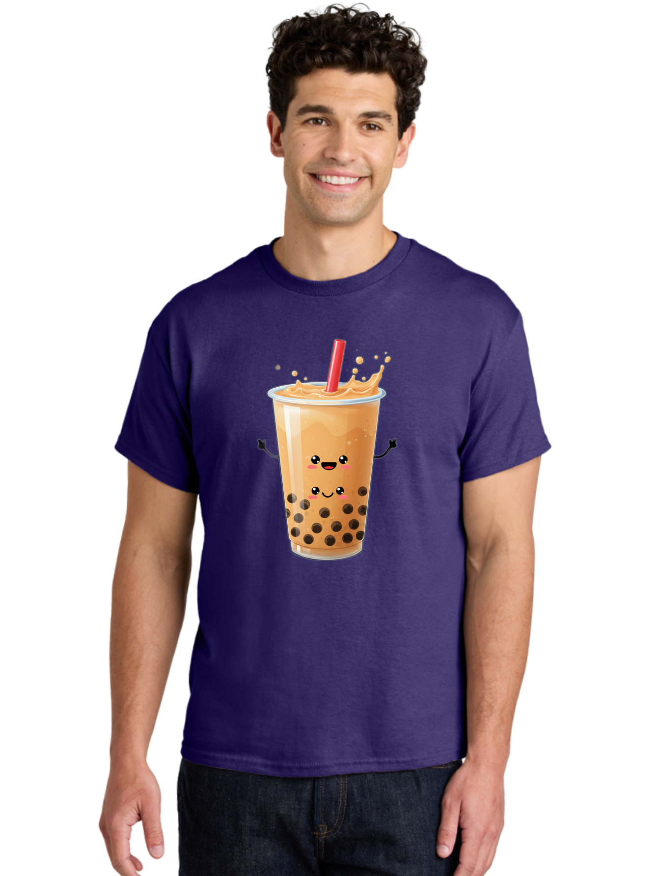 Bubble-Milk-Tea-4 Men'S Graphic Tee, 100% Cotton, Comfortable Casual Summer Wear, Machine Washable, Cartoon Bubble Tea, Boba Tea, Milk Tea, Kawaii Drink, Cute Beverage, Smiling Drink, Asian Drink Culture, Tea Lover Bac686 23