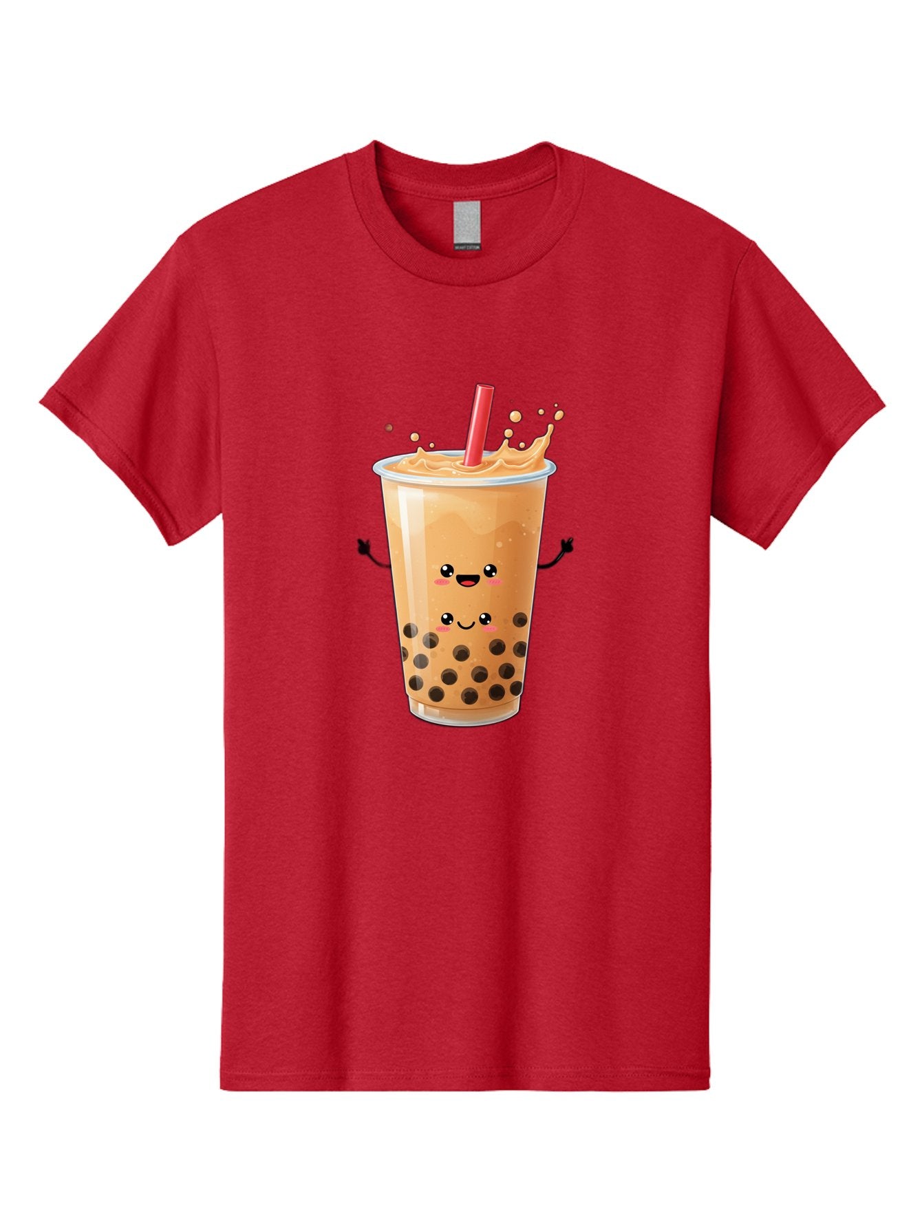 Bubble-Milk-Tea-4 Men'S Graphic Tee, 100% Cotton, Comfortable Casual Summer Wear, Machine Washable, Cartoon Bubble Tea, Boba Tea, Milk Tea, Kawaii Drink, Cute Beverage, Smiling Drink, Asian Drink Culture, Tea Lover Bac686