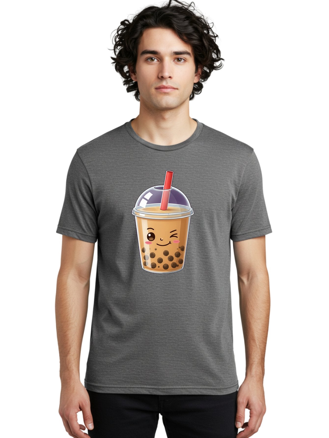 Bubble-Milk-Tea-5 Men'S Graphic Tee, 100% Cotton, Comfortable Casual Summer Wear, Machine Washable, Bubble Tea, Cute Cartoon, Milk Tea, Boba Drink, Kawaii Culture, Sweet Treats, Straw And Lid, Adorable Face, Winking Eyes, Smiling, Bac687 26