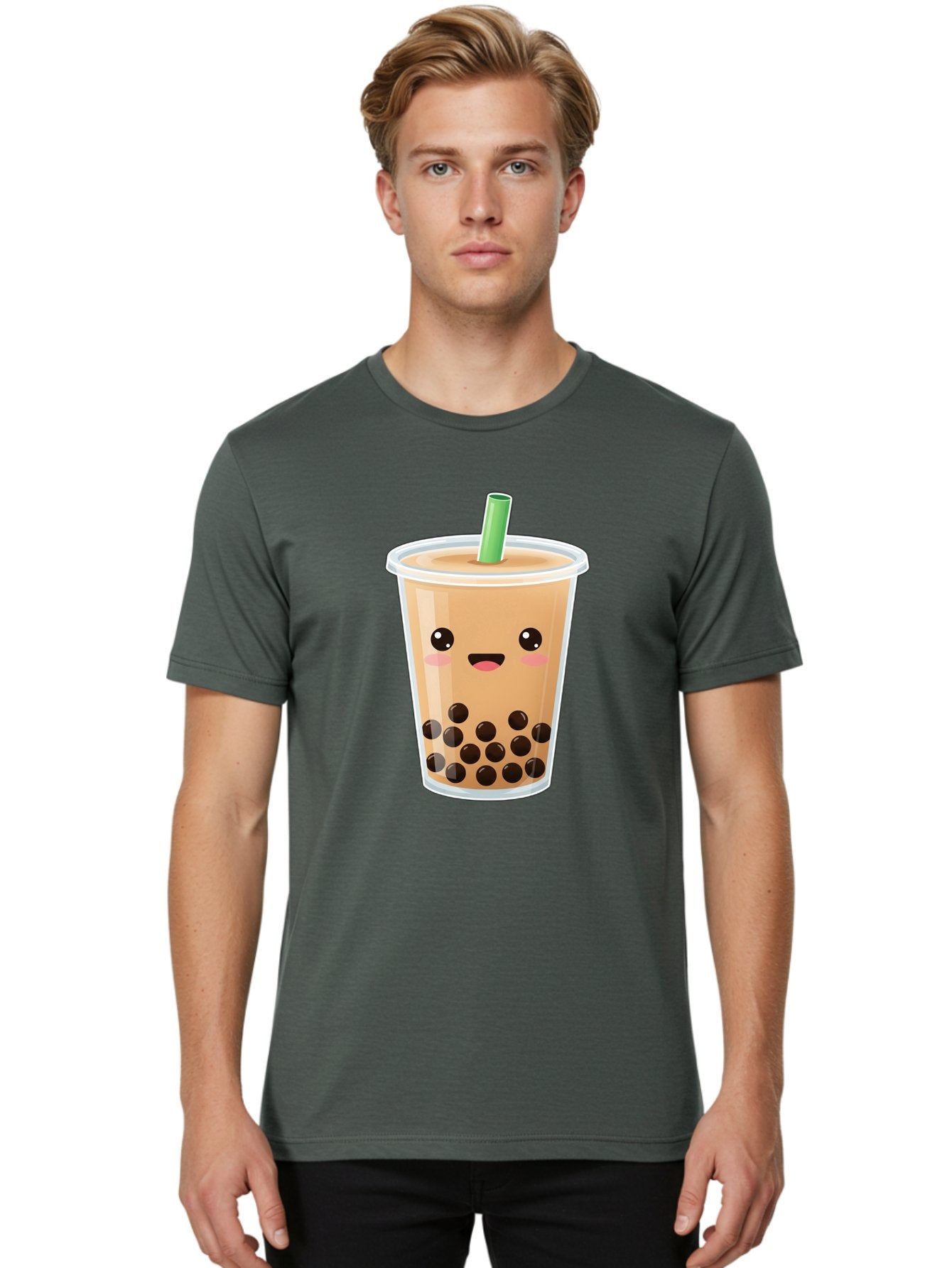 Bubble-Milk-Tea Men'S Graphic Tee, 100% Cotton, Comfortable Casual Summer Wear, Machine Washable, Bubble Tea, Boba, Milk Tea, Straw, Cartoon Character, Cute Face, Black Boba Pearls, Smiling, Kawaii, Popular Drink, Fun Design, Tasty, Bac688 28