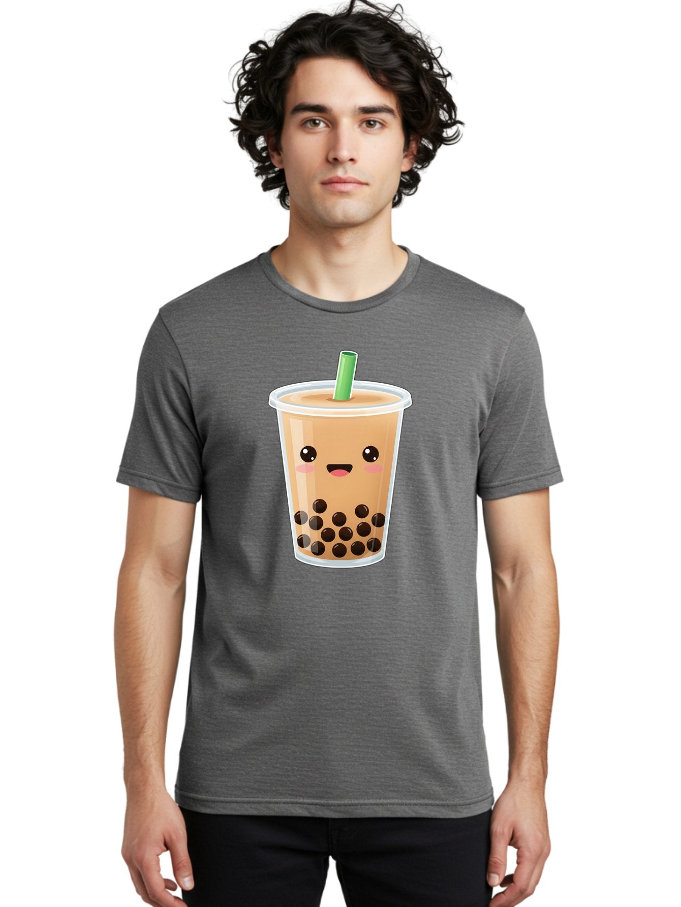 Bubble-Milk-Tea Men'S Graphic Tee, 100% Cotton, Comfortable Casual Summer Wear, Machine Washable, Bubble Tea, Boba, Milk Tea, Straw, Cartoon Character, Cute Face, Black Boba Pearls, Smiling, Kawaii, Popular Drink, Fun Design, Tasty, Bac688 26