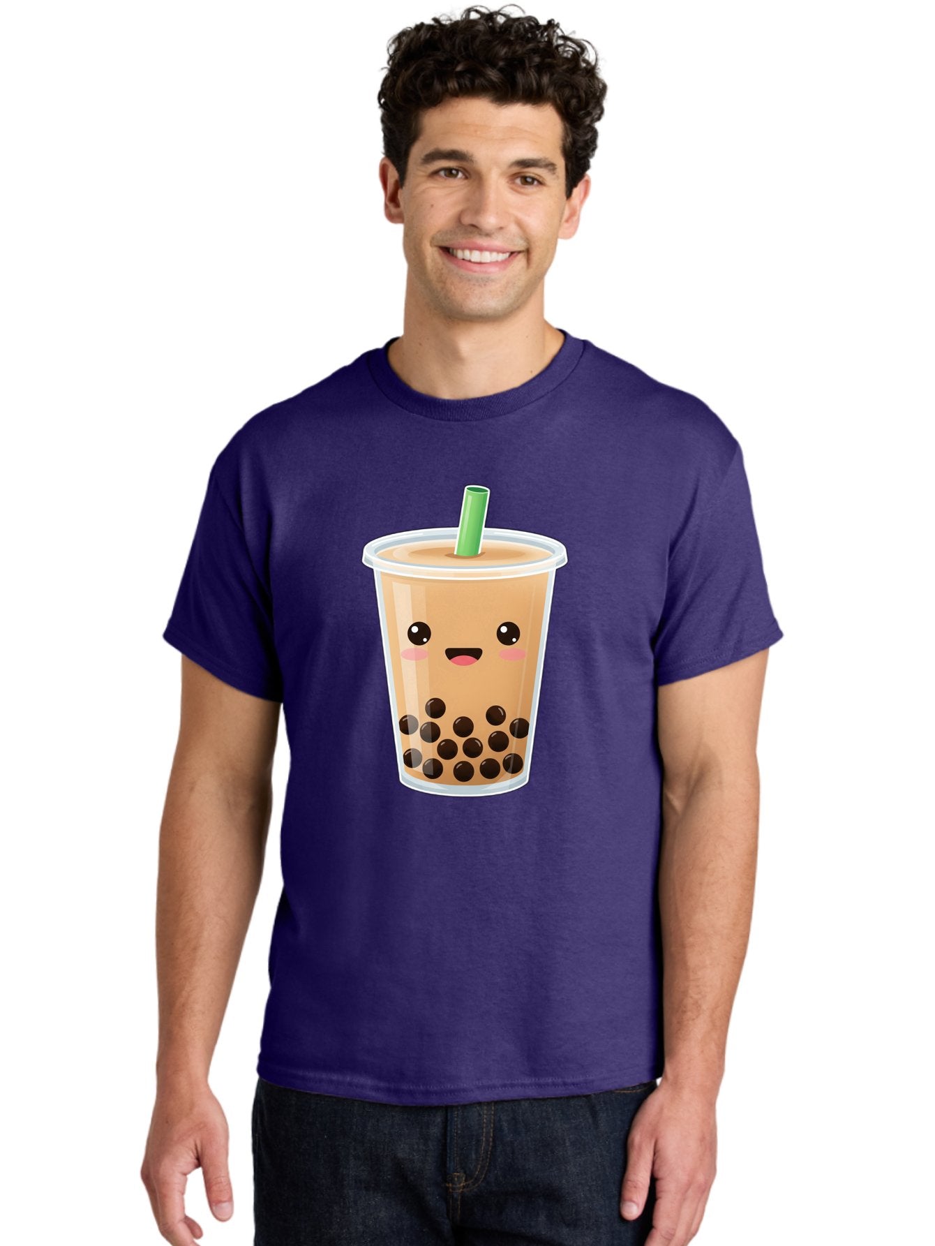 Bubble-Milk-Tea Men'S Graphic Tee, 100% Cotton, Comfortable Casual Summer Wear, Machine Washable, Bubble Tea, Boba, Milk Tea, Straw, Cartoon Character, Cute Face, Black Boba Pearls, Smiling, Kawaii, Popular Drink, Fun Design, Tasty, Bac688 23