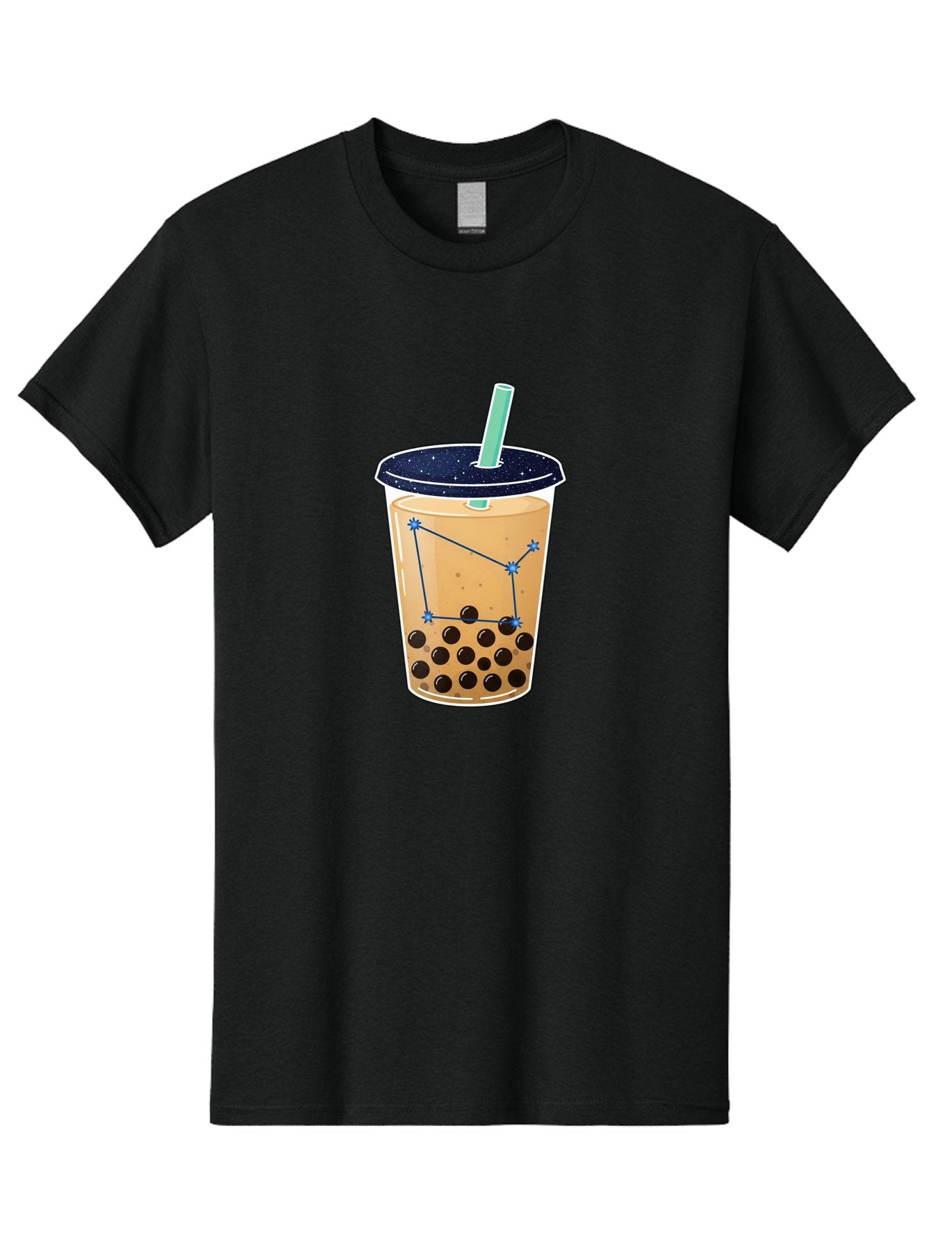 Bubble-Tea-11 Men'S Graphic Tee, 100% Cotton, Comfortable Casual Summer Wear, Machine Washable, Bubble Tea, Boba Drink, Milk Tea, Constellation Design, Starry Night, Coffee Drink, Tea Cup, Straw, Tapioca Pearls Bac691 14