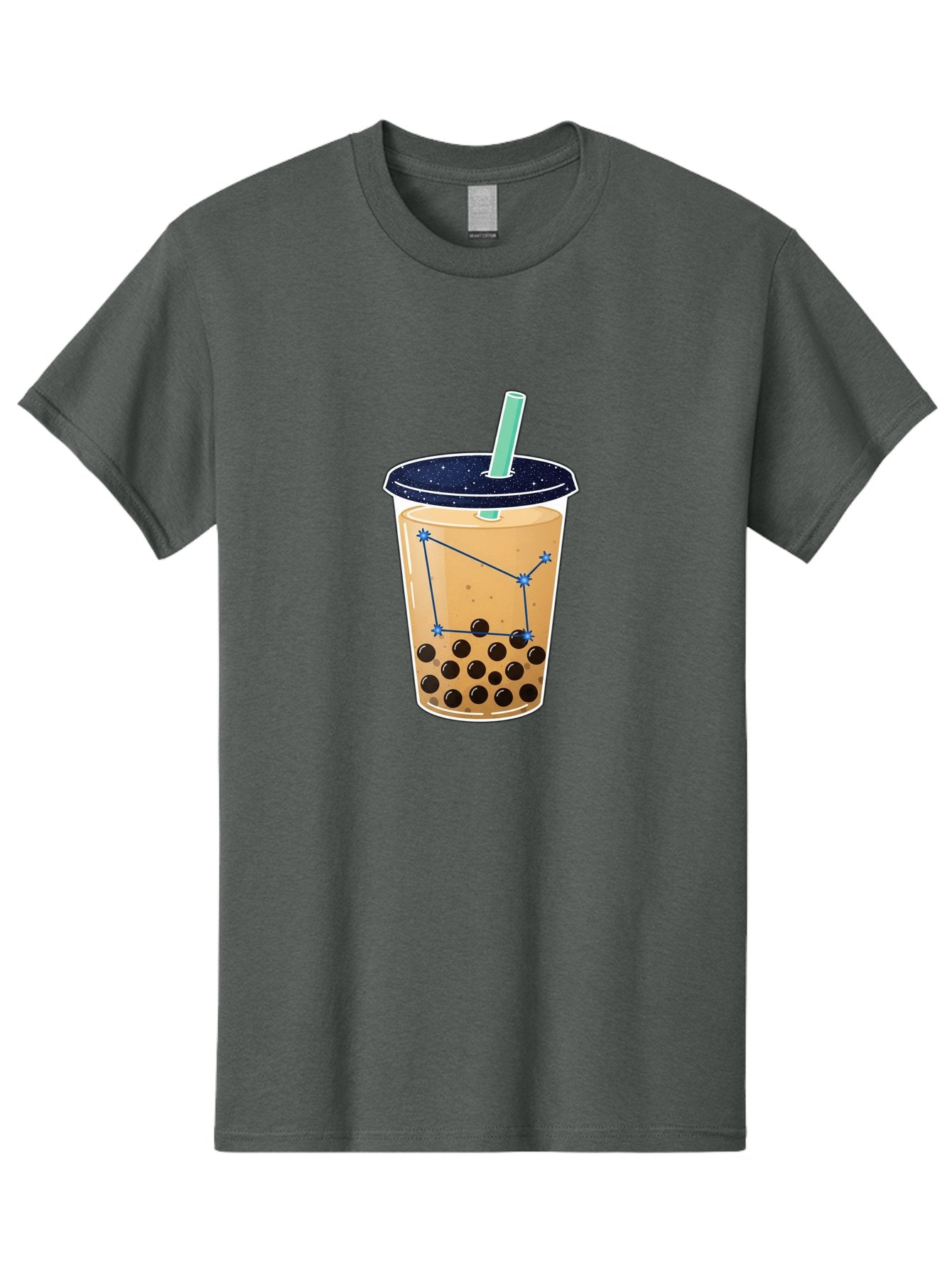 Bubble-Tea-11 Men'S Graphic Tee, 100% Cotton, Comfortable Casual Summer Wear, Machine Washable, Bubble Tea, Boba Drink, Milk Tea, Constellation Design, Starry Night, Coffee Drink, Tea Cup, Straw, Tapioca Pearls Bac691 7