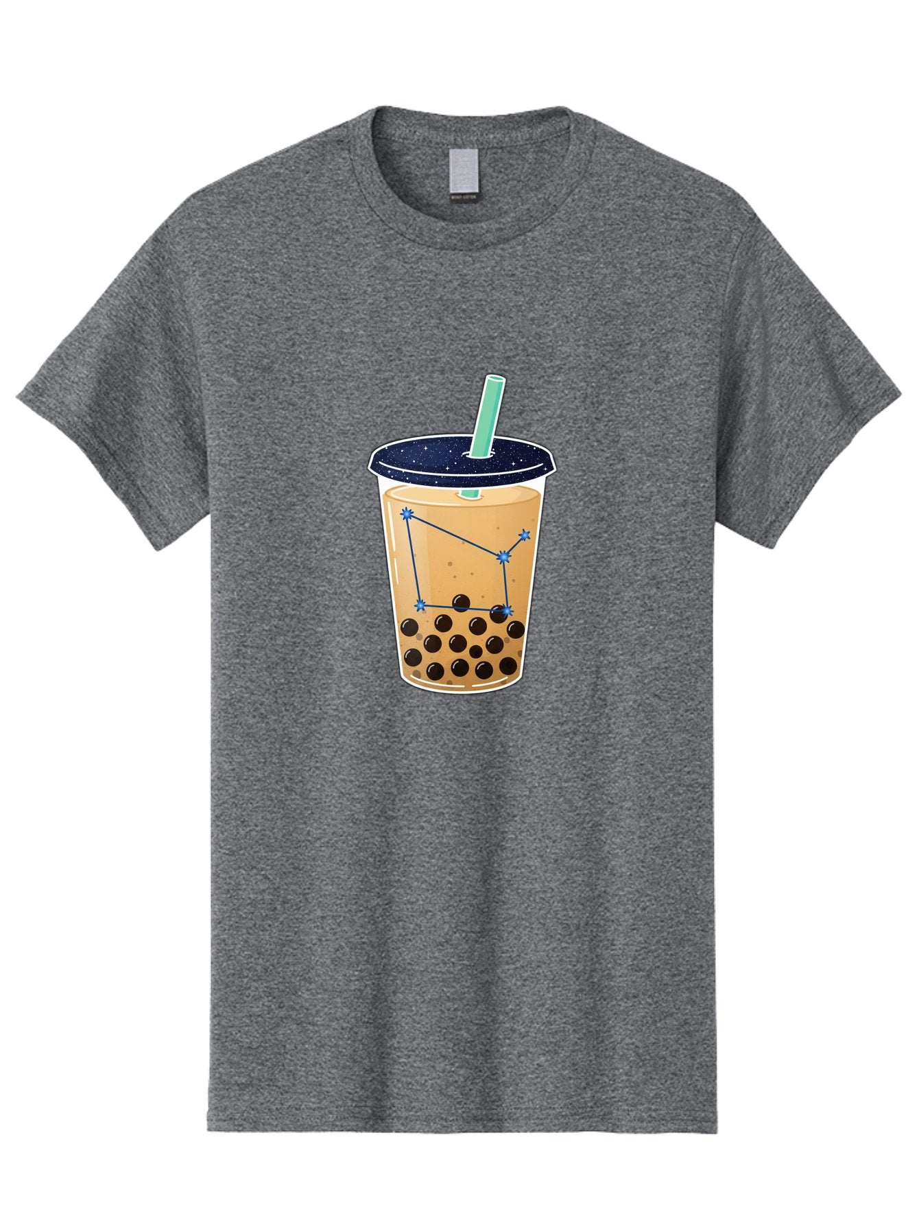 Bubble-Tea-11 Men'S Graphic Tee, 100% Cotton, Comfortable Casual Summer Wear, Machine Washable, Bubble Tea, Boba Drink, Milk Tea, Constellation Design, Starry Night, Coffee Drink, Tea Cup, Straw, Tapioca Pearls Bac691