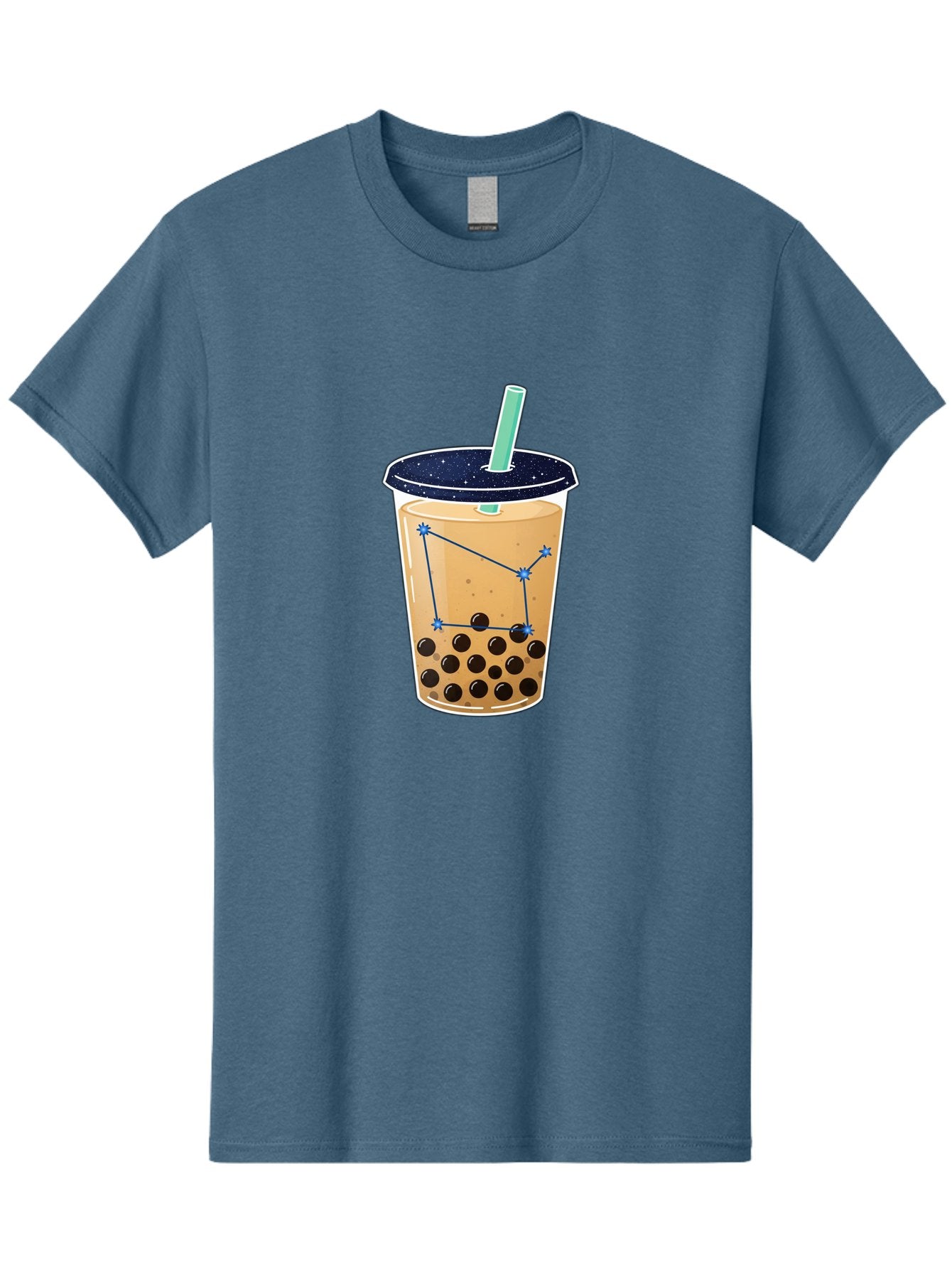 Bubble-Tea-11 Men'S Graphic Tee, 100% Cotton, Comfortable Casual Summer Wear, Machine Washable, Bubble Tea, Boba Drink, Milk Tea, Constellation Design, Starry Night, Coffee Drink, Tea Cup, Straw, Tapioca Pearls Bac691