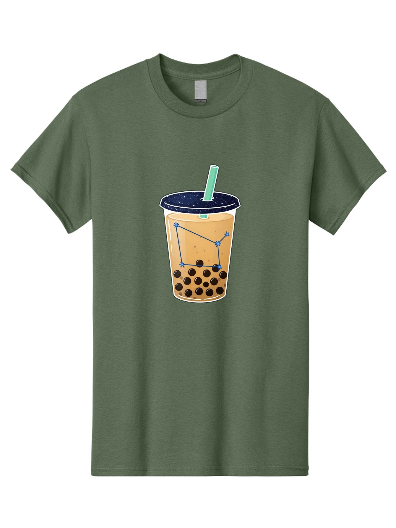 Bubble-Tea-11 Men'S Graphic Tee, 100% Cotton, Comfortable Casual Summer Wear, Machine Washable, Bubble Tea, Boba Drink, Milk Tea, Constellation Design, Starry Night, Coffee Drink, Tea Cup, Straw, Tapioca Pearls Bac691 8