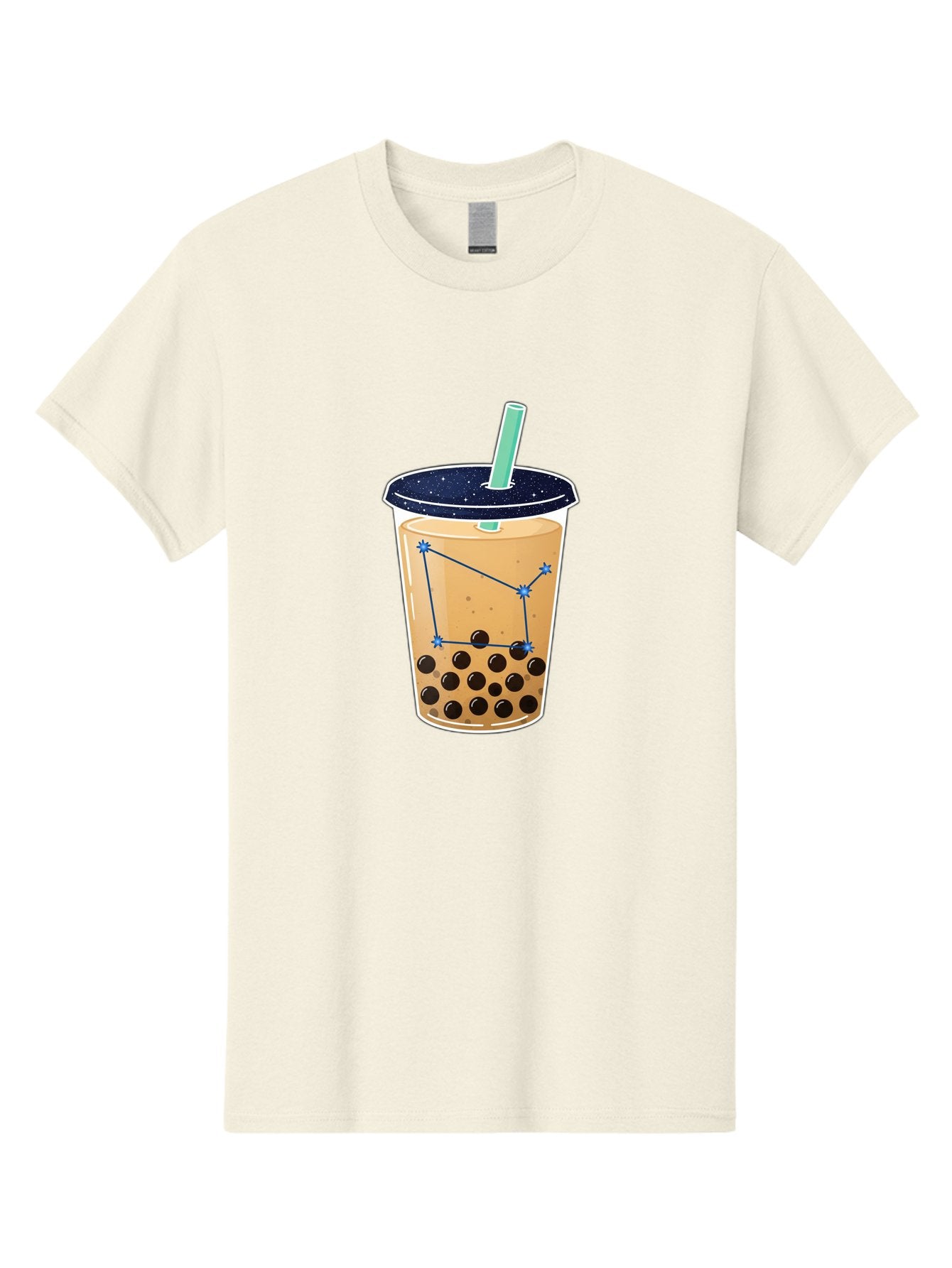 Bubble-Tea-11 Men'S Graphic Tee, 100% Cotton, Comfortable Casual Summer Wear, Machine Washable, Bubble Tea, Boba Drink, Milk Tea, Constellation Design, Starry Night, Coffee Drink, Tea Cup, Straw, Tapioca Pearls Bac691 4