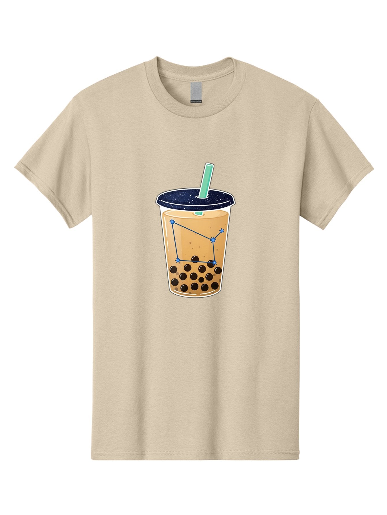 Bubble-Tea-11 Men'S Graphic Tee, 100% Cotton, Comfortable Casual Summer Wear, Machine Washable, Bubble Tea, Boba Drink, Milk Tea, Constellation Design, Starry Night, Coffee Drink, Tea Cup, Straw, Tapioca Pearls Bac691 15