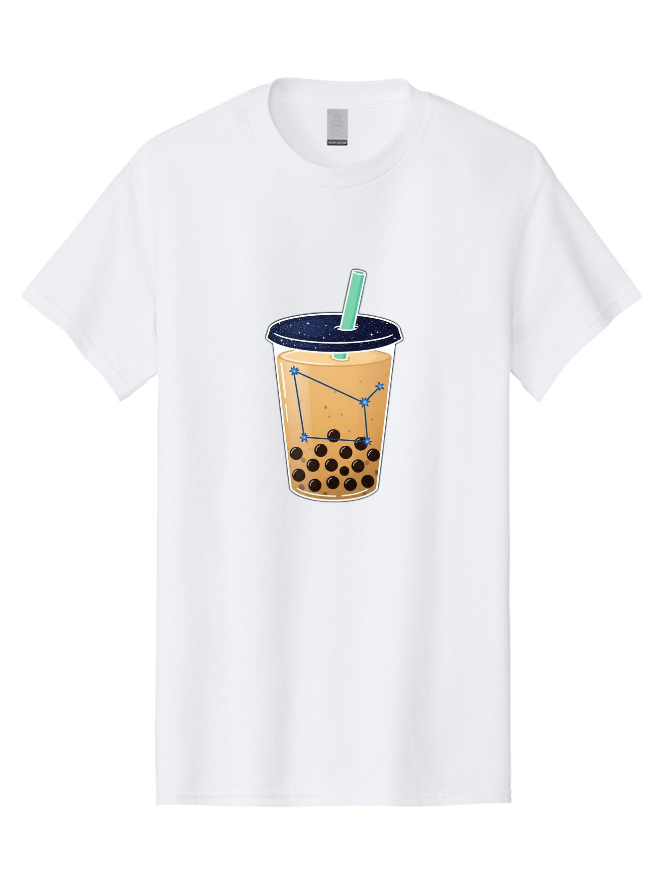 Bubble-Tea-11 Men'S Graphic Tee, 100% Cotton, Comfortable Casual Summer Wear, Machine Washable, Bubble Tea, Boba Drink, Milk Tea, Constellation Design, Starry Night, Coffee Drink, Tea Cup, Straw, Tapioca Pearls Bac691 13