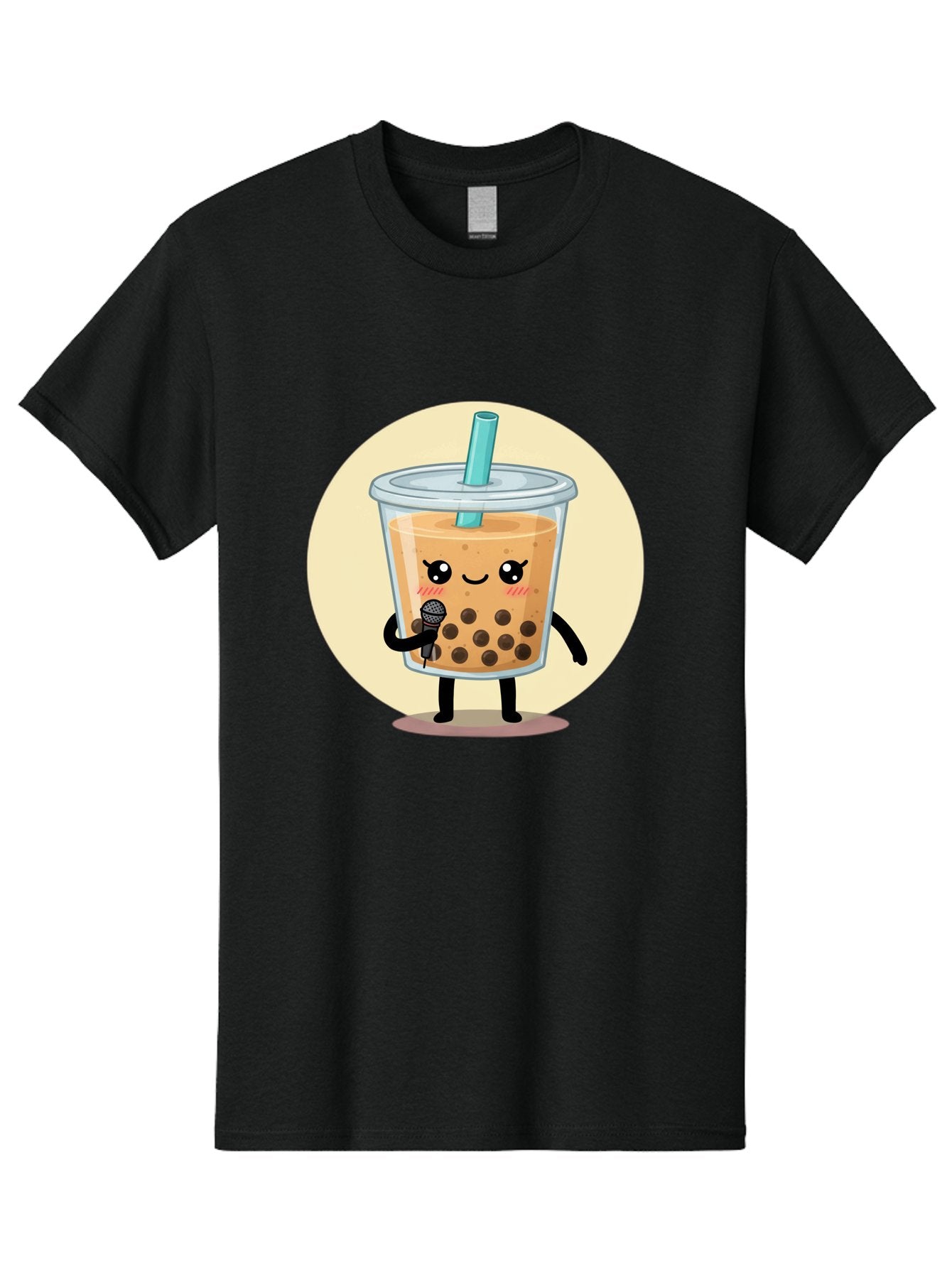 Bubble-Tea-12 Men'S Graphic Tee, 100% Cotton, Comfortable Casual Summer Wear, Machine Washable, Cartoon Bubble Tea, Adorable Character, Kawaii, Cute Illustration, Boba Drink, Microphone, Straw, Charming Personality, Fun Design, Playful Vibe, Bac692 14