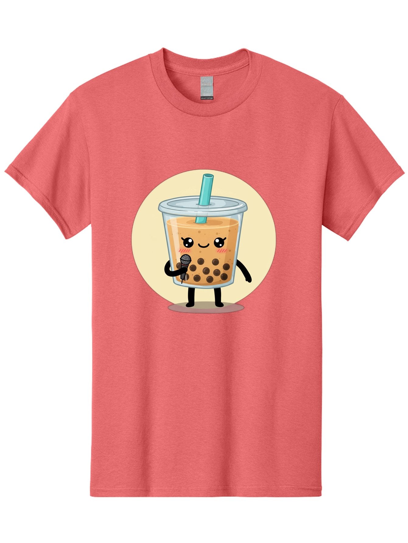 Bubble-Tea-12 Men'S Graphic Tee, 100% Cotton, Comfortable Casual Summer Wear, Machine Washable, Cartoon Bubble Tea, Adorable Character, Kawaii, Cute Illustration, Boba Drink, Microphone, Straw, Charming Personality, Fun Design, Playful Vibe, Bac692
