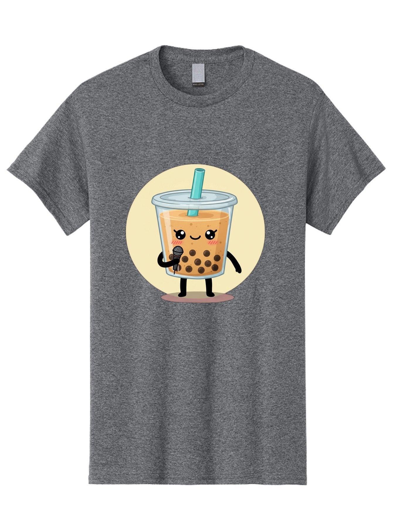 Bubble-Tea-12 Men'S Graphic Tee, 100% Cotton, Comfortable Casual Summer Wear, Machine Washable, Cartoon Bubble Tea, Adorable Character, Kawaii, Cute Illustration, Boba Drink, Microphone, Straw, Charming Personality, Fun Design, Playful Vibe, Bac692 3