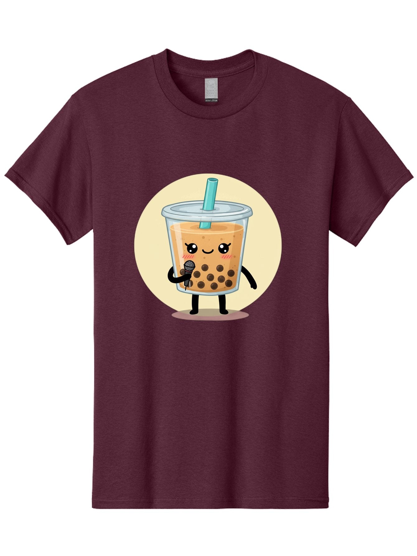 Bubble-Tea-12 Men'S Graphic Tee, 100% Cotton, Comfortable Casual Summer Wear, Machine Washable, Cartoon Bubble Tea, Adorable Character, Kawaii, Cute Illustration, Boba Drink, Microphone, Straw, Charming Personality, Fun Design, Playful Vibe, Bac692 5