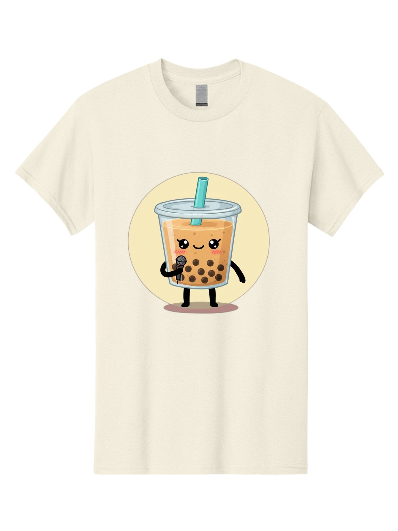 Bubble-Tea-12 Men'S Graphic Tee, 100% Cotton, Comfortable Casual Summer Wear, Machine Washable, Cartoon Bubble Tea, Adorable Character, Kawaii, Cute Illustration, Boba Drink, Microphone, Straw, Charming Personality, Fun Design, Playful Vibe, Bac692