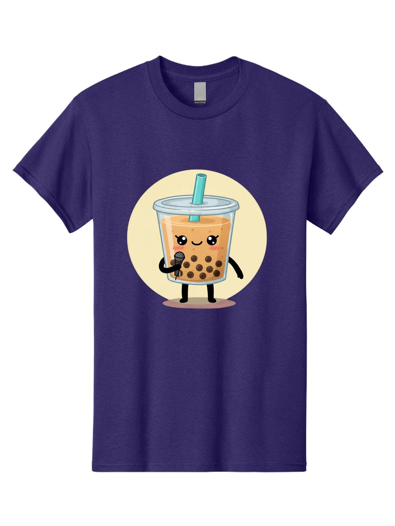 Bubble-Tea-12 Men'S Graphic Tee, 100% Cotton, Comfortable Casual Summer Wear, Machine Washable, Cartoon Bubble Tea, Adorable Character, Kawaii, Cute Illustration, Boba Drink, Microphone, Straw, Charming Personality, Fun Design, Playful Vibe, Bac692 11