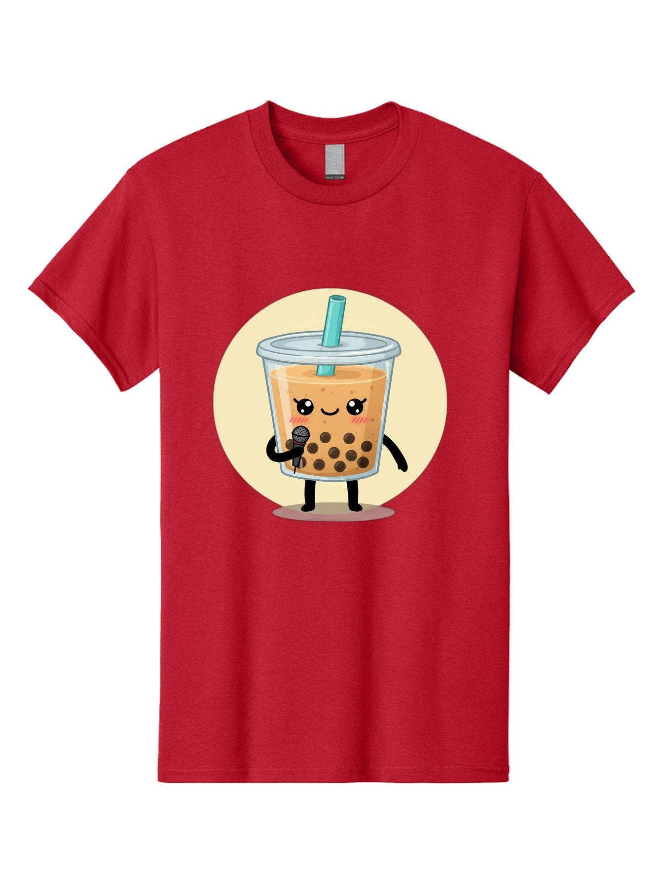 Bubble-Tea-12 Men'S Graphic Tee, 100% Cotton, Comfortable Casual Summer Wear, Machine Washable, Cartoon Bubble Tea, Adorable Character, Kawaii, Cute Illustration, Boba Drink, Microphone, Straw, Charming Personality, Fun Design, Playful Vibe, Bac692 13