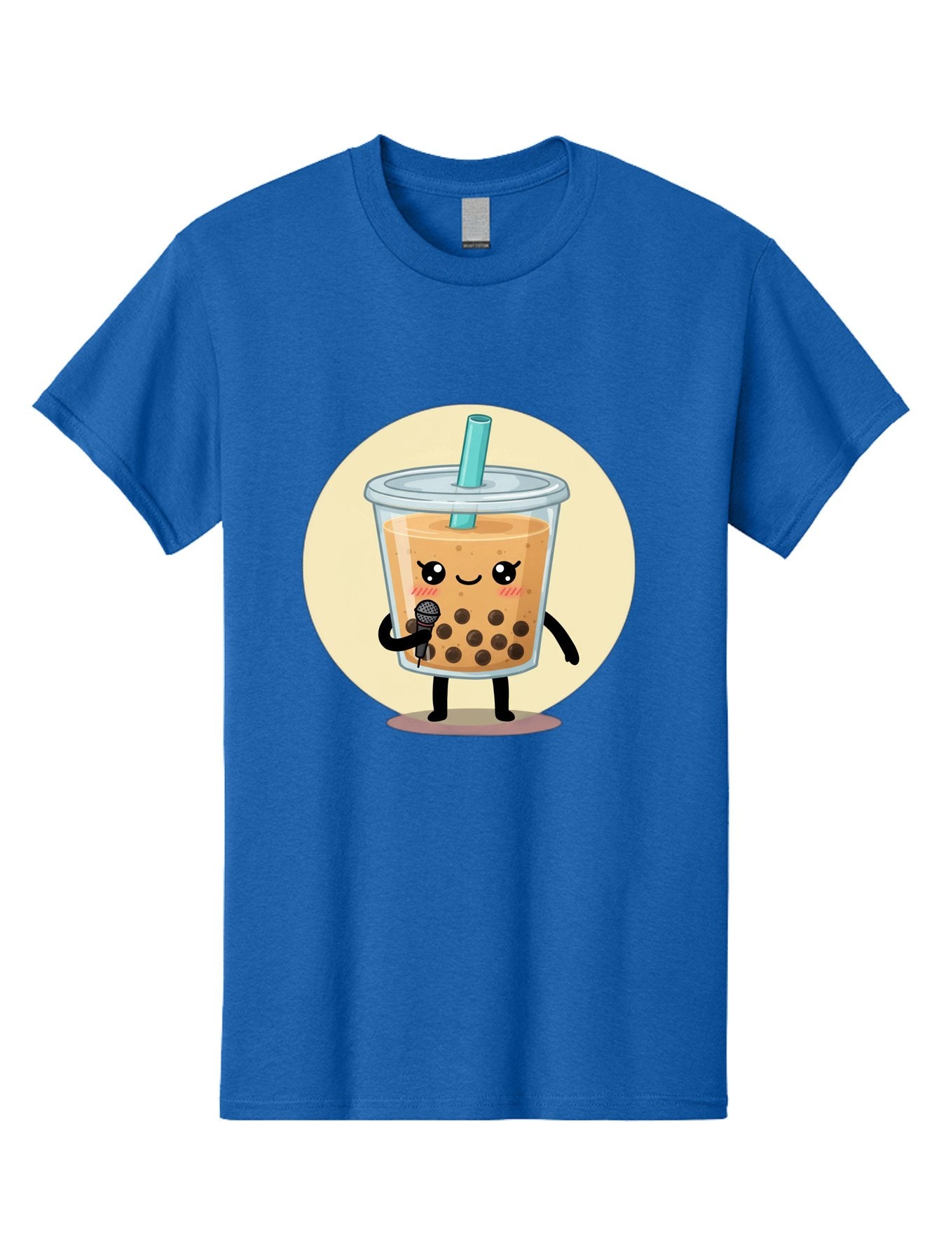 Bubble-Tea-12 Men'S Graphic Tee, 100% Cotton, Comfortable Casual Summer Wear, Machine Washable, Cartoon Bubble Tea, Adorable Character, Kawaii, Cute Illustration, Boba Drink, Microphone, Straw, Charming Personality, Fun Design, Playful Vibe, Bac692 9