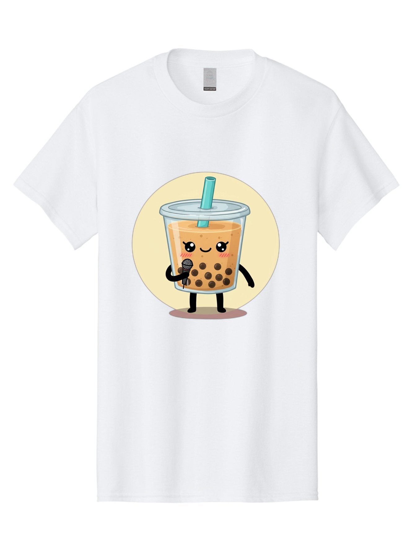 Bubble-Tea-12 Men'S Graphic Tee, 100% Cotton, Comfortable Casual Summer Wear, Machine Washable, Cartoon Bubble Tea, Adorable Character, Kawaii, Cute Illustration, Boba Drink, Microphone, Straw, Charming Personality, Fun Design, Playful Vibe, Bac692 6