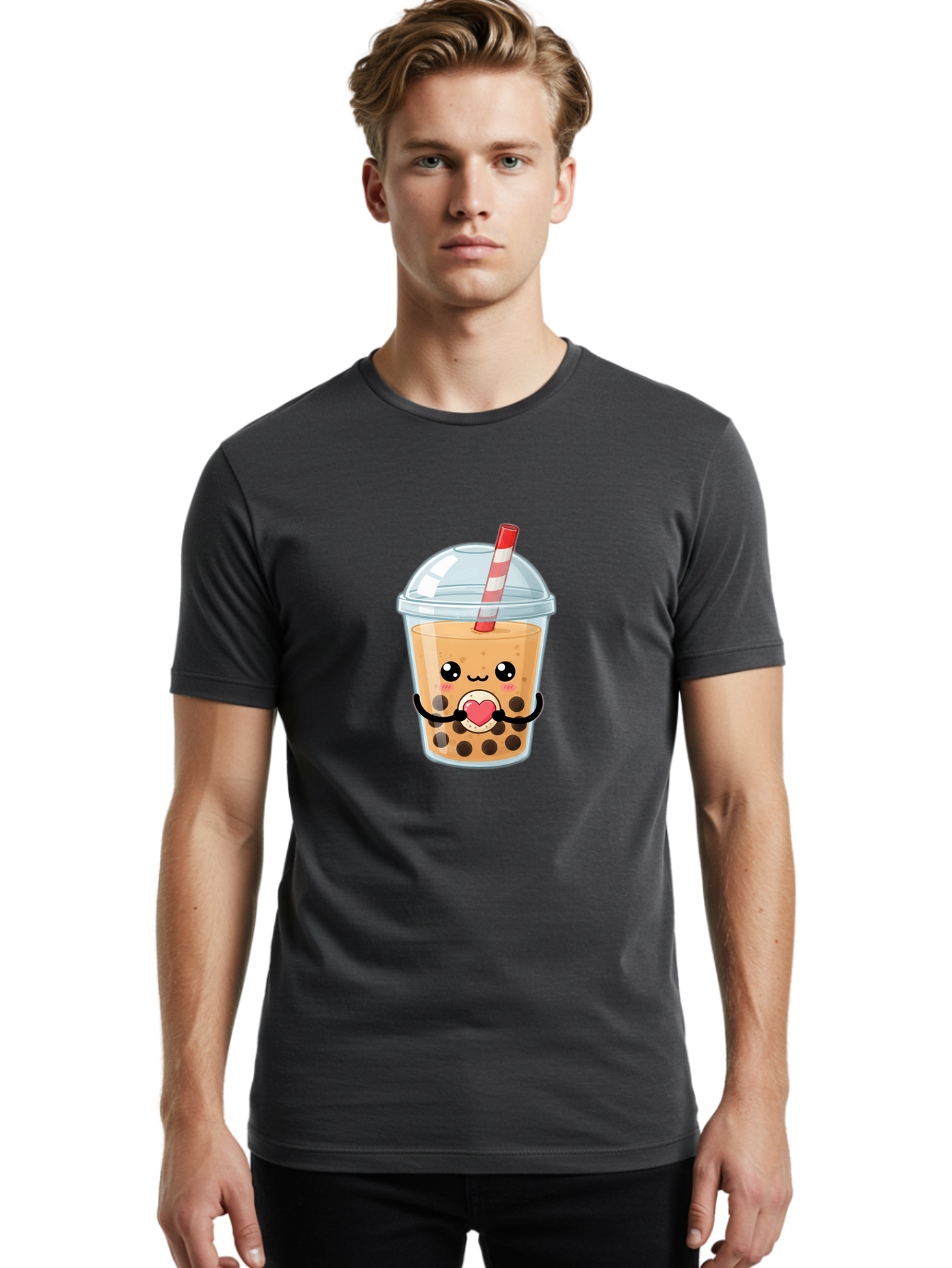 Bubble-Tea-13 Men'S Graphic Tee, 100% Cotton, Comfortable Casual Summer Wear, Machine Washable, Bubble Tea, Boba Drink, Cartoon Beverage, Cute Straw, Kawaii Culture, Heart Symbol, Playful Design, Refreshing Drink, Milk Tea, Tea Lover Bac693 24