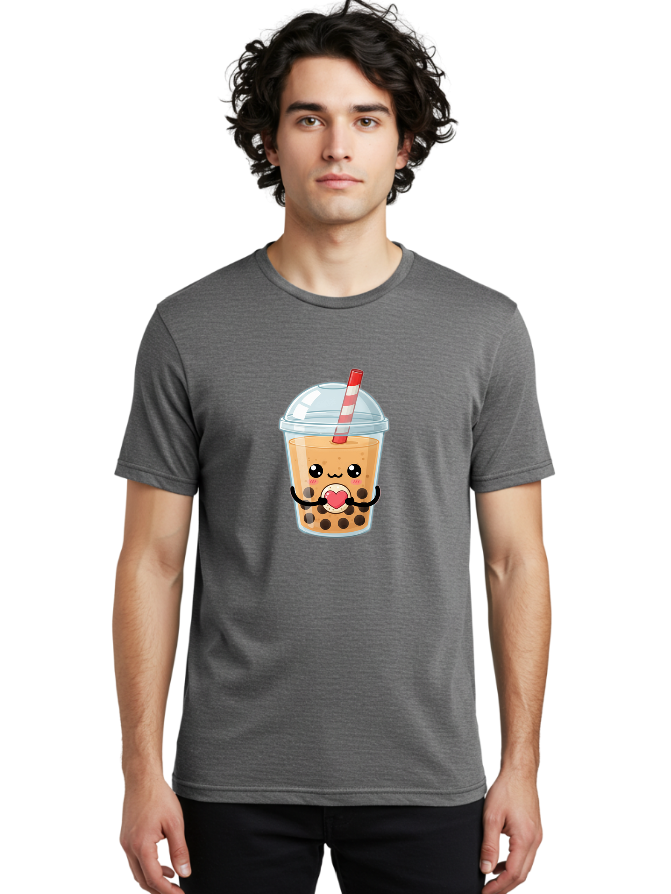 Bubble-Tea-13 Men'S Graphic Tee, 100% Cotton, Comfortable Casual Summer Wear, Machine Washable, Bubble Tea, Boba Drink, Cartoon Beverage, Cute Straw, Kawaii Culture, Heart Symbol, Playful Design, Refreshing Drink, Milk Tea, Tea Lover Bac693 25