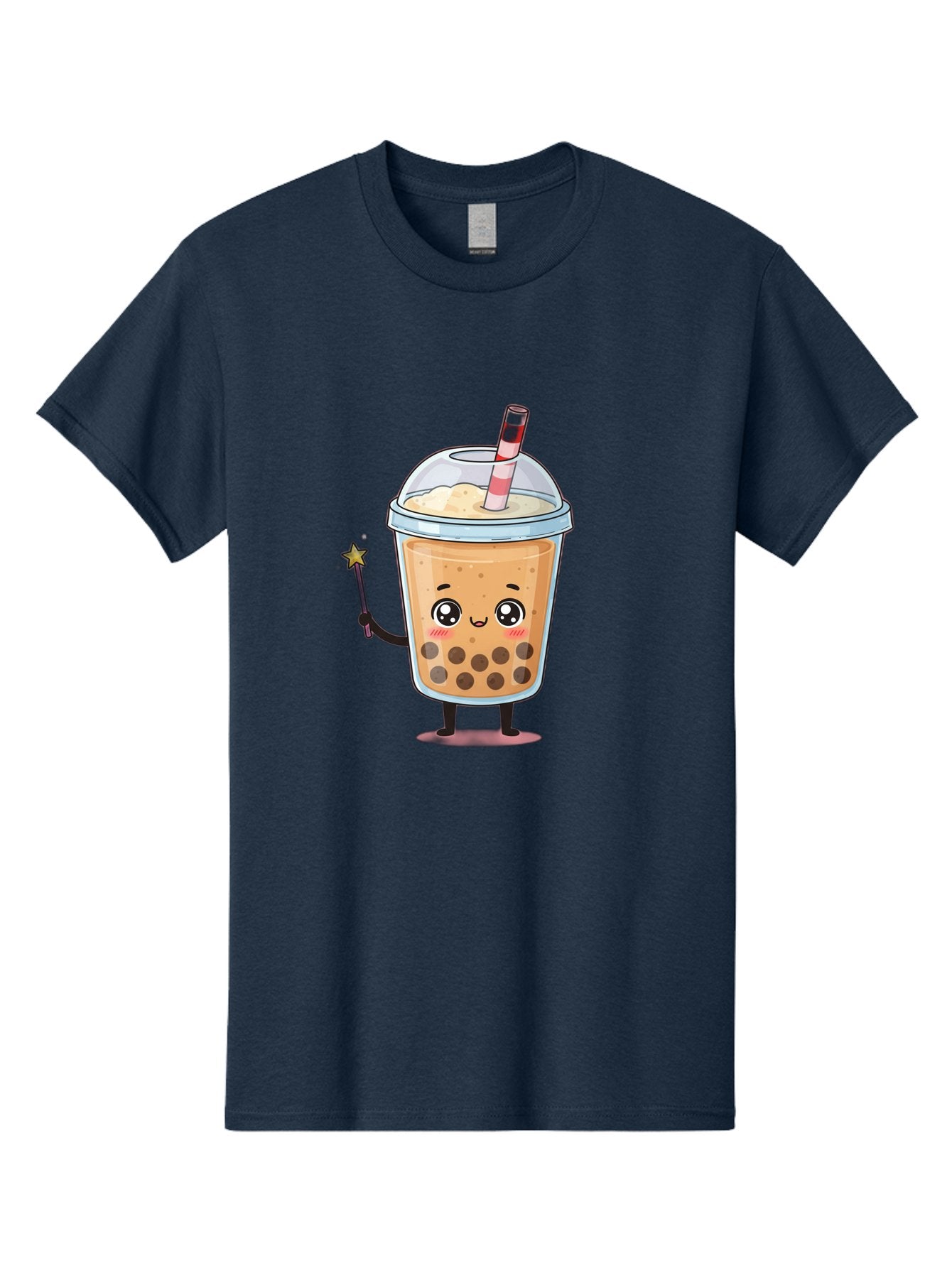 Bubble-Tea-14 Men'S Graphic Tee, 100% Cotton, Comfortable Casual Summer Wear, Machine Washable, Cute Bubble Tea, Cartoon Character, Boba Drink, Magical Wand, Whimsical Design, Adorable Expression, Tea Lover, Animated Beverage, Fantasy Drink, Bac694