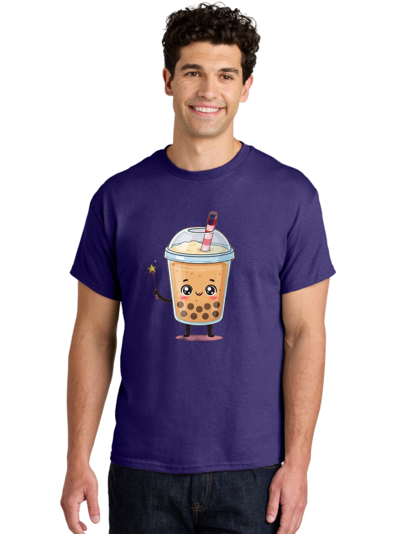 Bubble-Tea-14 Men'S Graphic Tee, 100% Cotton, Comfortable Casual Summer Wear, Machine Washable, Cute Bubble Tea, Cartoon Character, Boba Drink, Magical Wand, Whimsical Design, Adorable Expression, Tea Lover, Animated Beverage, Fantasy Drink, Bac694 18