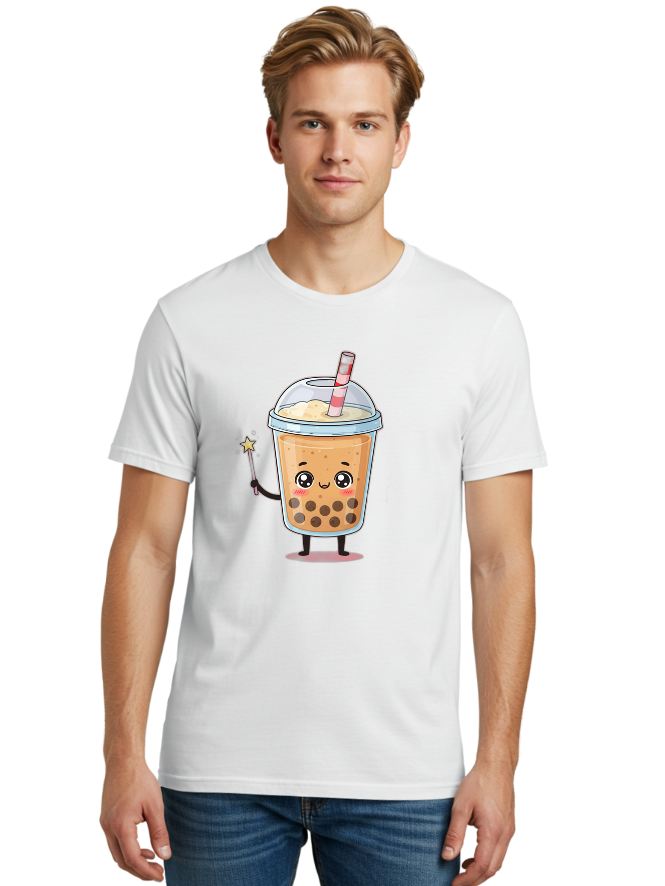 Bubble-Tea-14 Men'S Graphic Tee, 100% Cotton, Comfortable Casual Summer Wear, Machine Washable, Cute Bubble Tea, Cartoon Character, Boba Drink, Magical Wand, Whimsical Design, Adorable Expression, Tea Lover, Animated Beverage, Fantasy Drink, Bac694 29